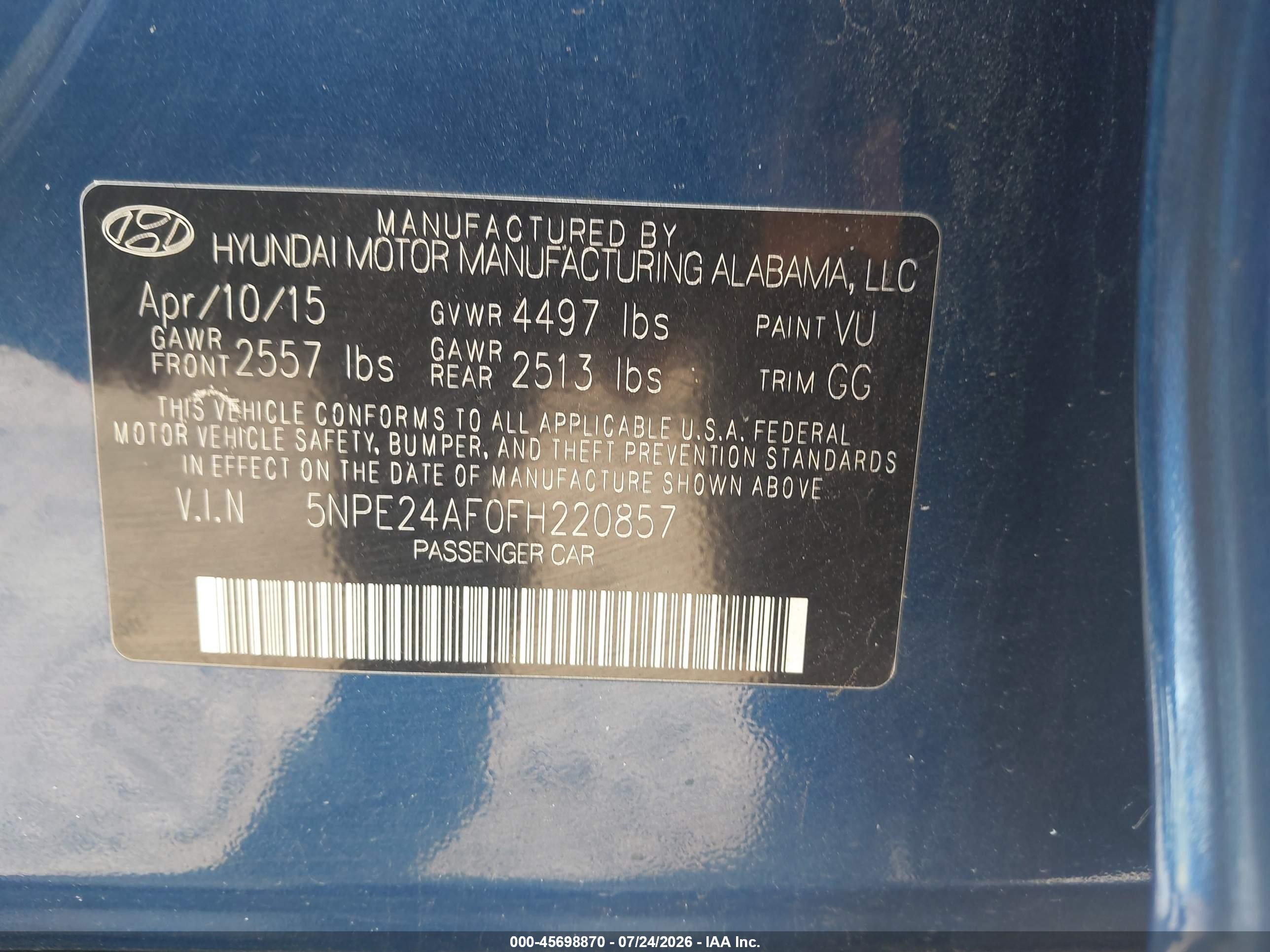 2015 Hyundai Sonata Se Blue vin: 5NPE24AF0FH220857