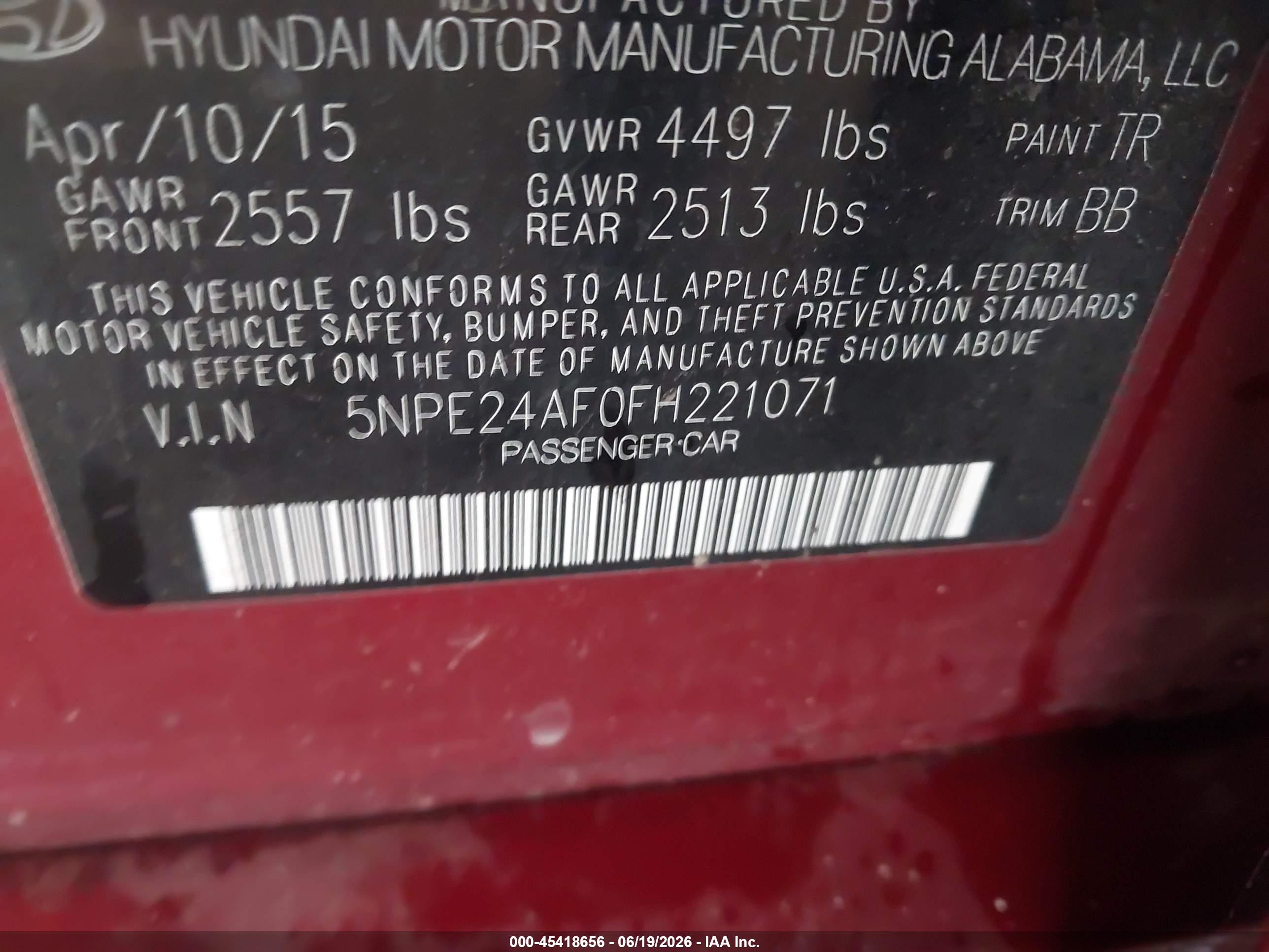 2015 Hyundai Sonata Se Red vin: 5NPE24AF0FH221071