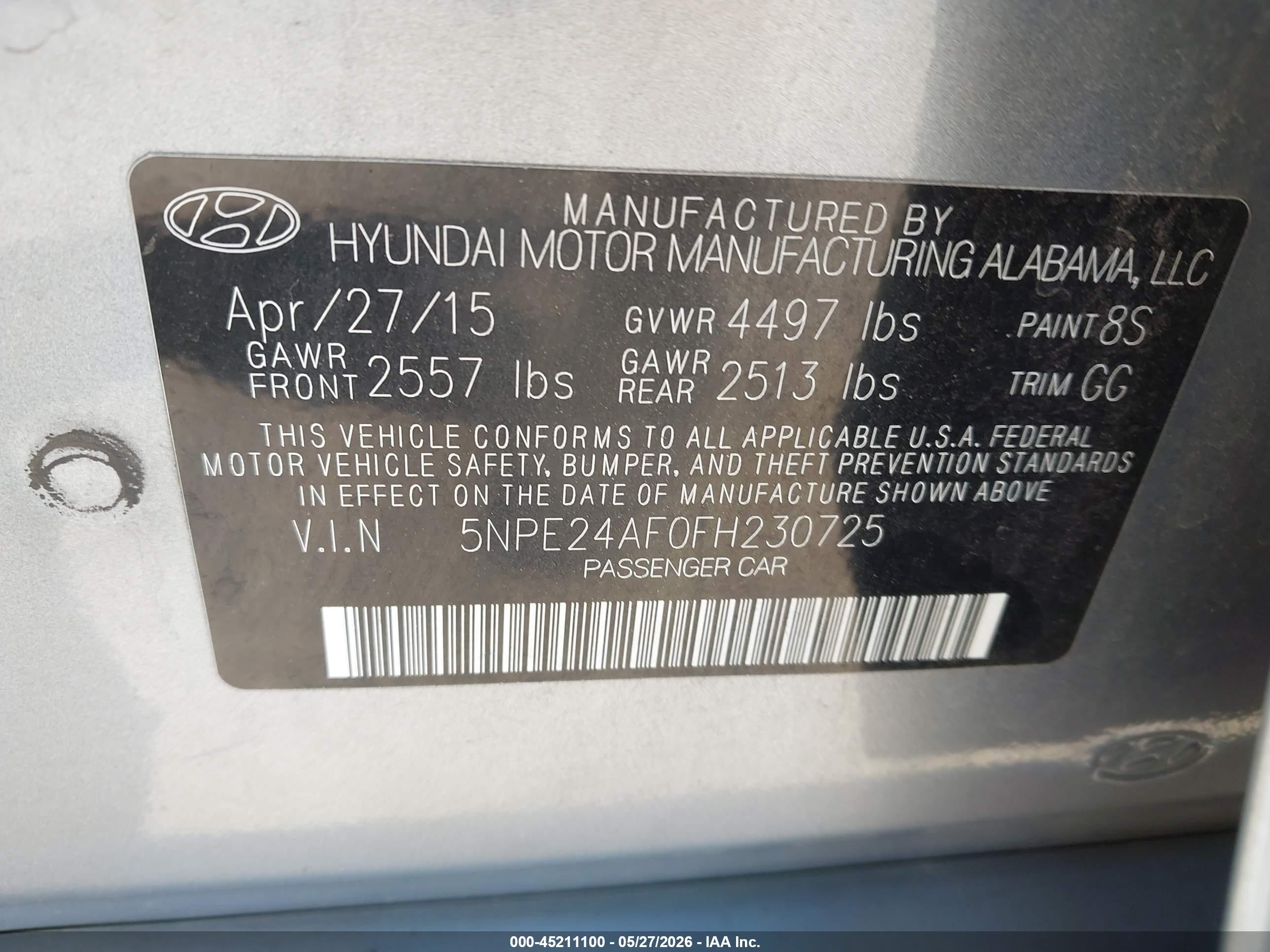 2015 Hyundai Sonata Se Gray vin: 5NPE24AF0FH230725