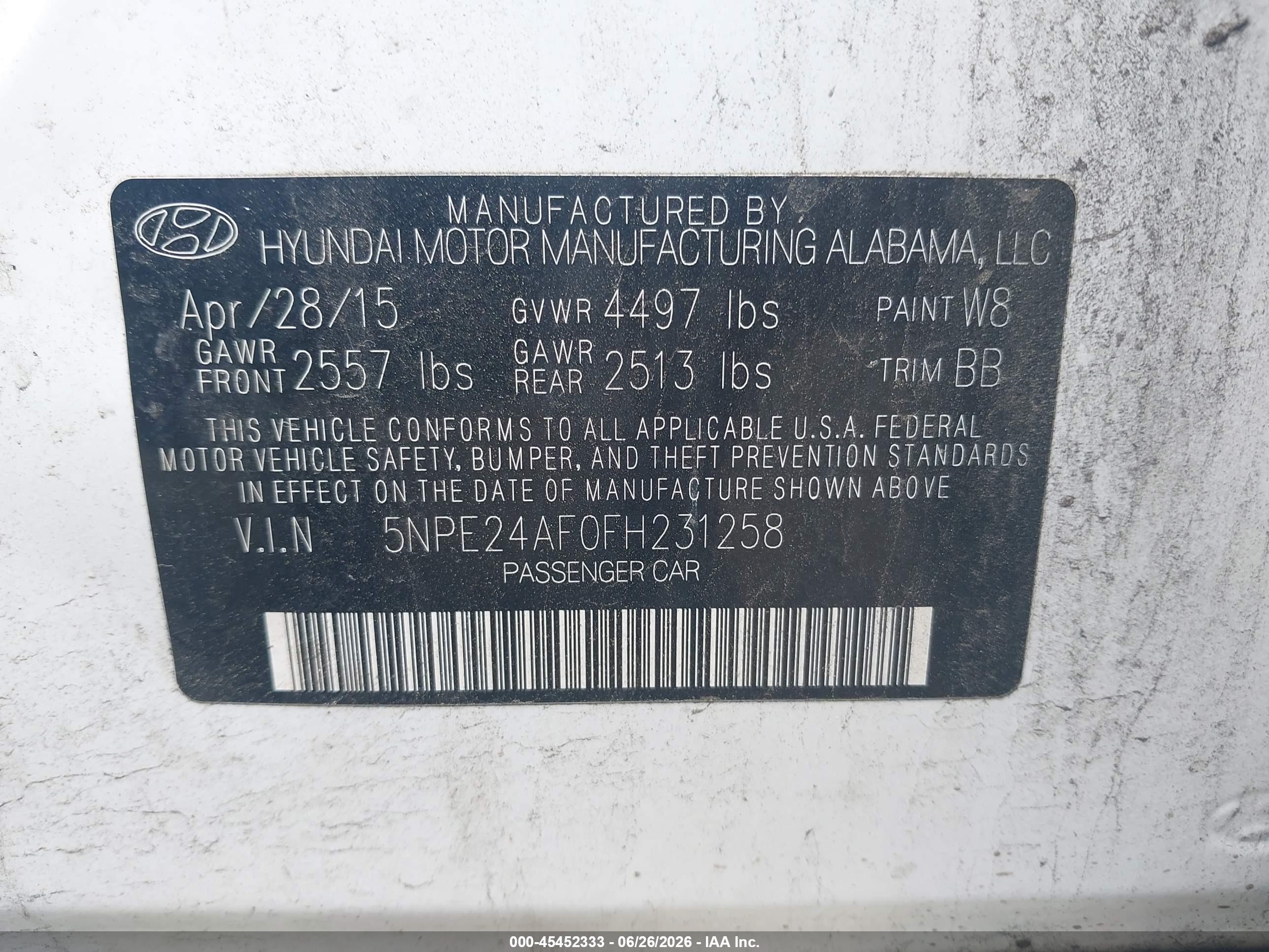2015 Hyundai Sonata Se White vin: 5NPE24AF0FH231258
