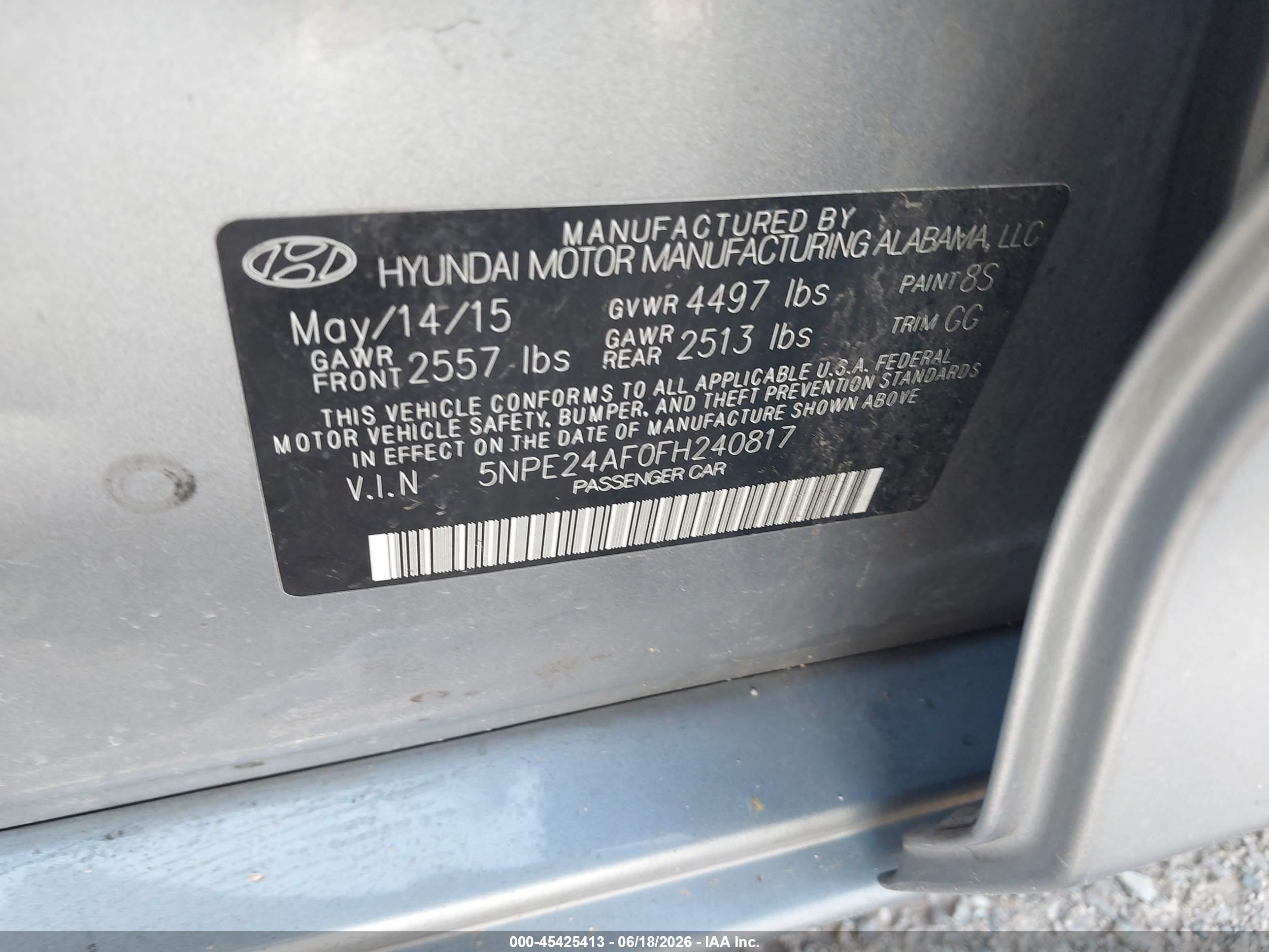 2015 Hyundai Sonata Se Silver vin: 5NPE24AF0FH240817