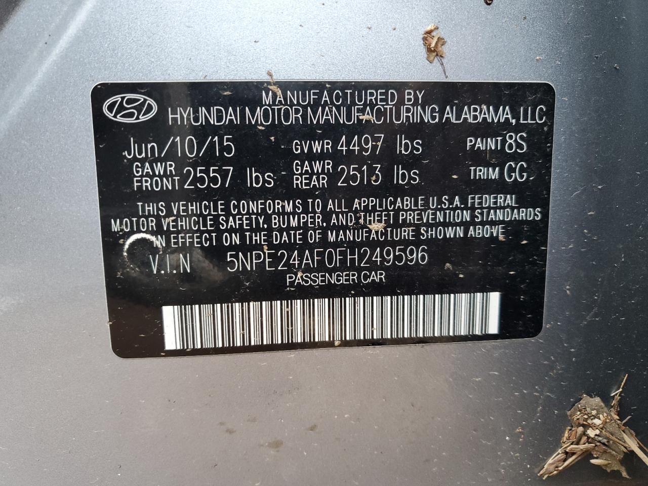 2015 Hyundai Sonata Se Gray vin: 5NPE24AF0FH249596