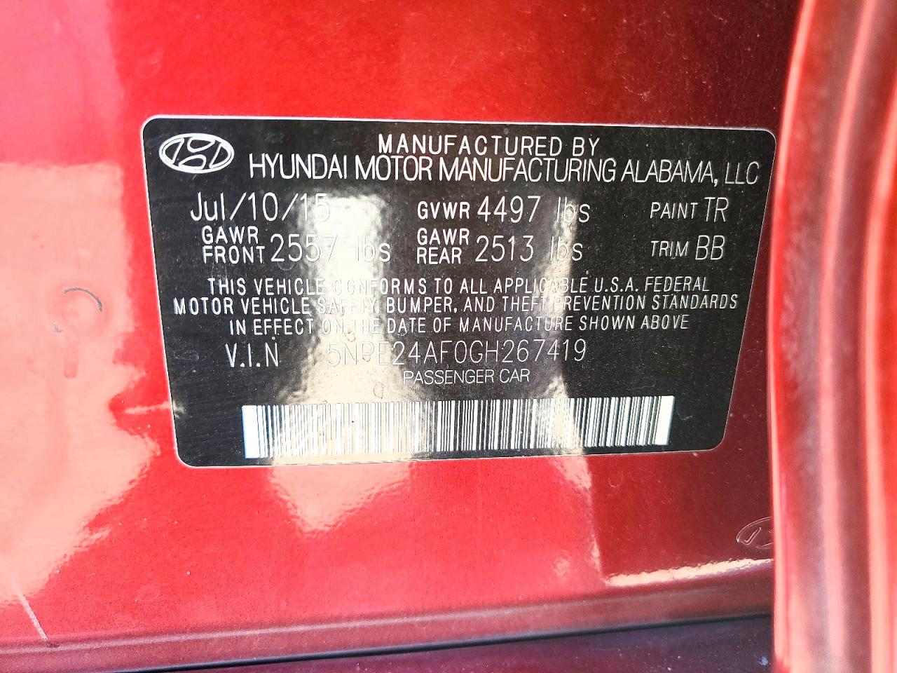 2016 Hyundai Sonata Se Red vin: 5NPE24AF0GH267419