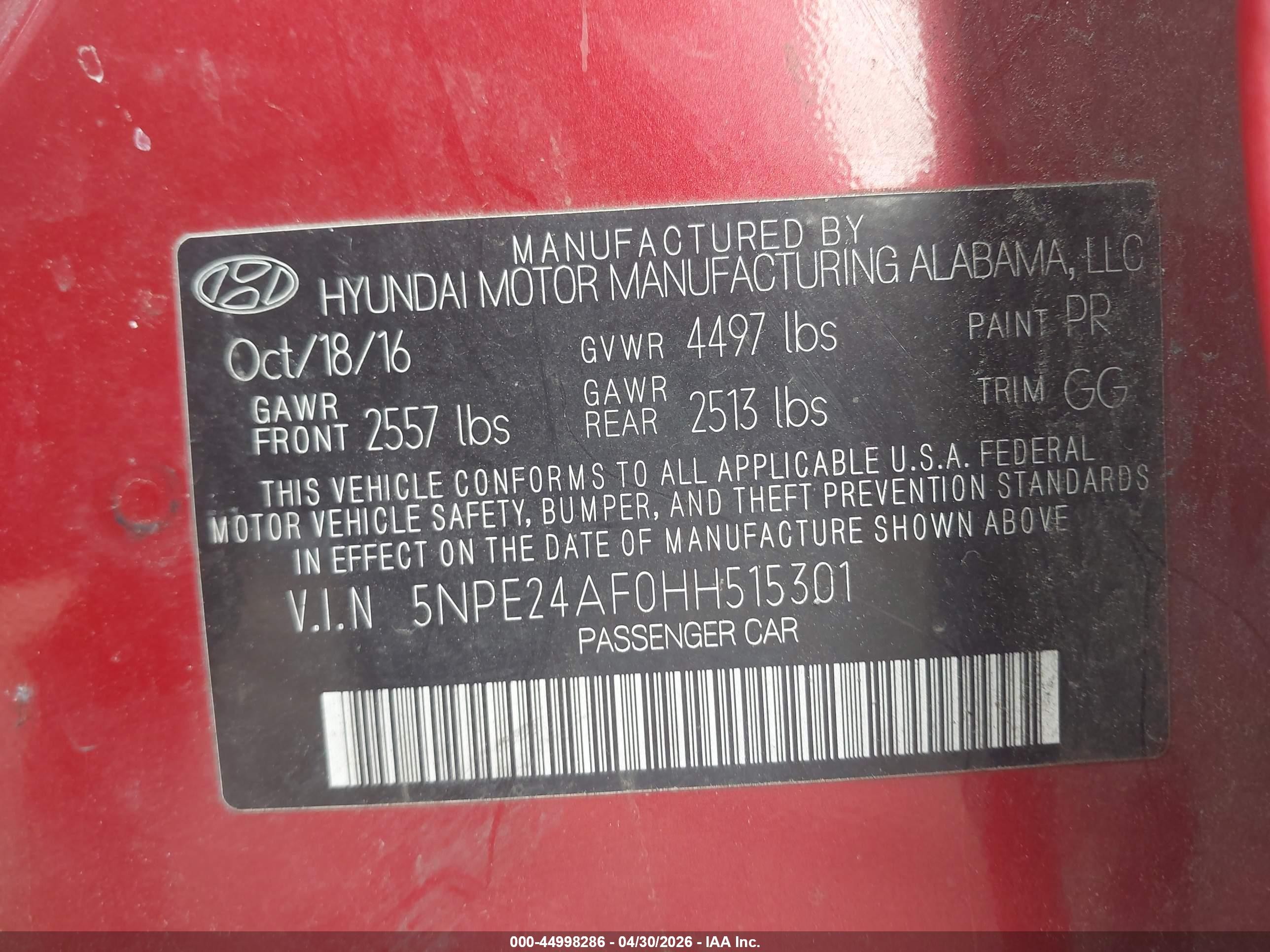2017 Hyundai Sonata   Red vin: 5NPE24AF0HH515301