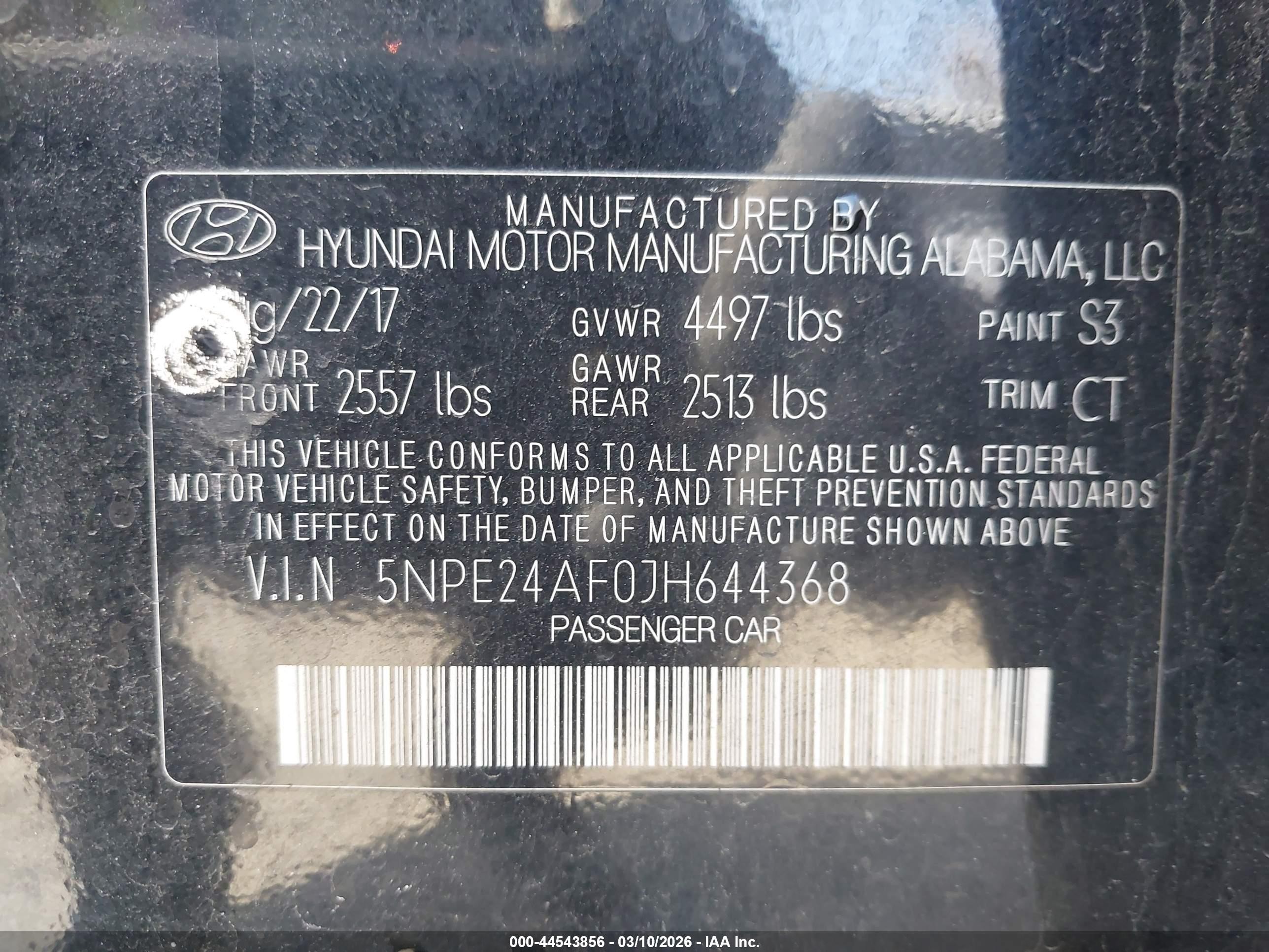 2018 Hyundai Sonata Se Black vin: 5NPE24AF0JH644368