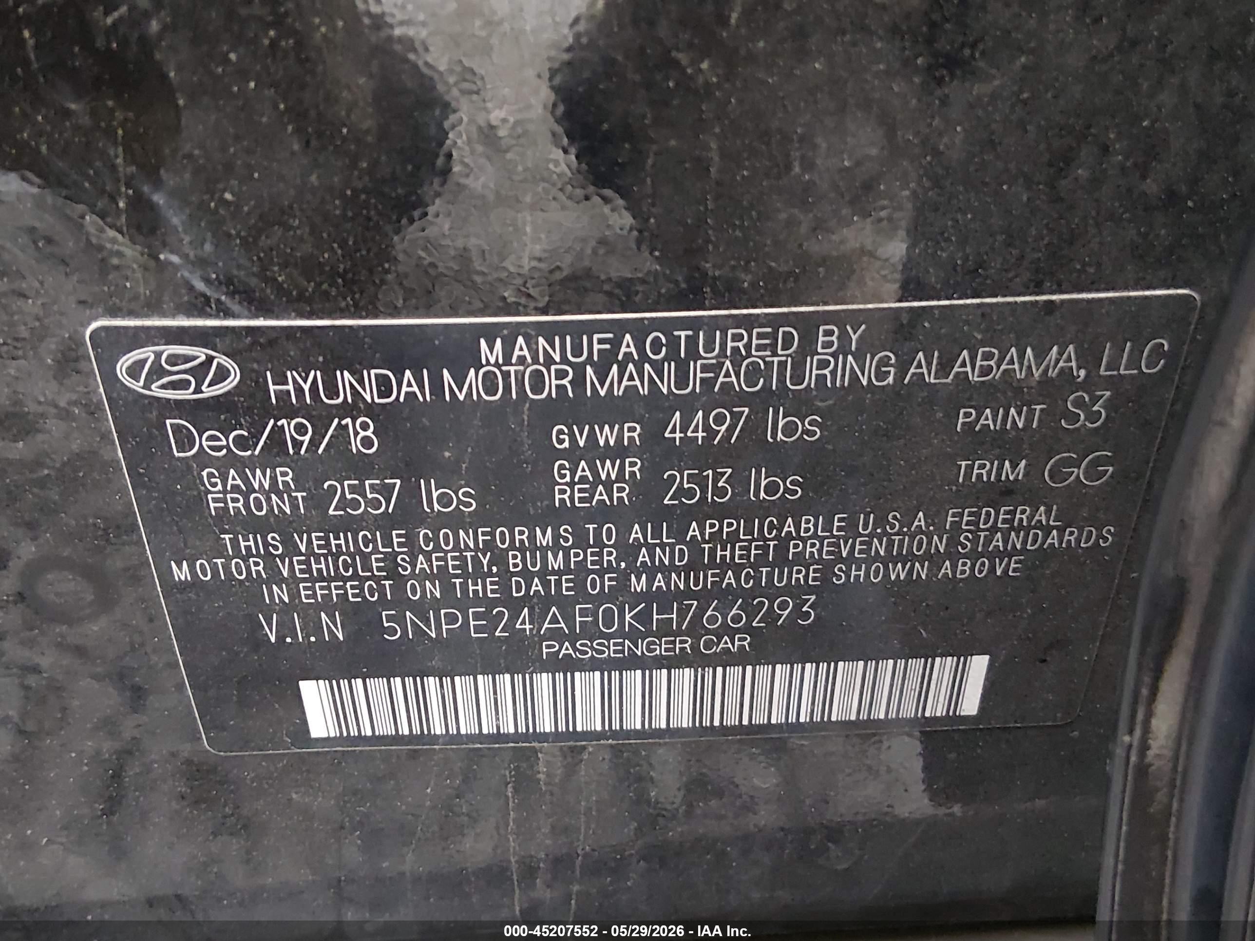 2019 Hyundai Sonata Se Black vin: 5NPE24AF0KH766293