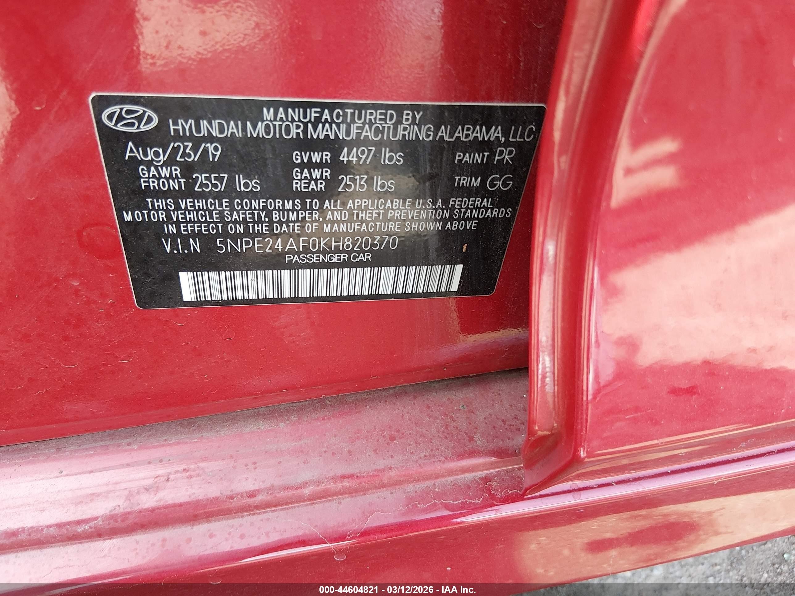 2019 Hyundai Sonata Se Red vin: 5NPE24AF0KH820370