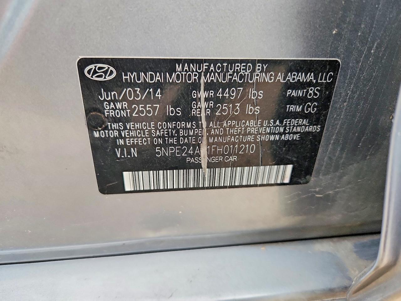 2015 Hyundai Sonata Se Gray vin: 5NPE24AF1FH011210