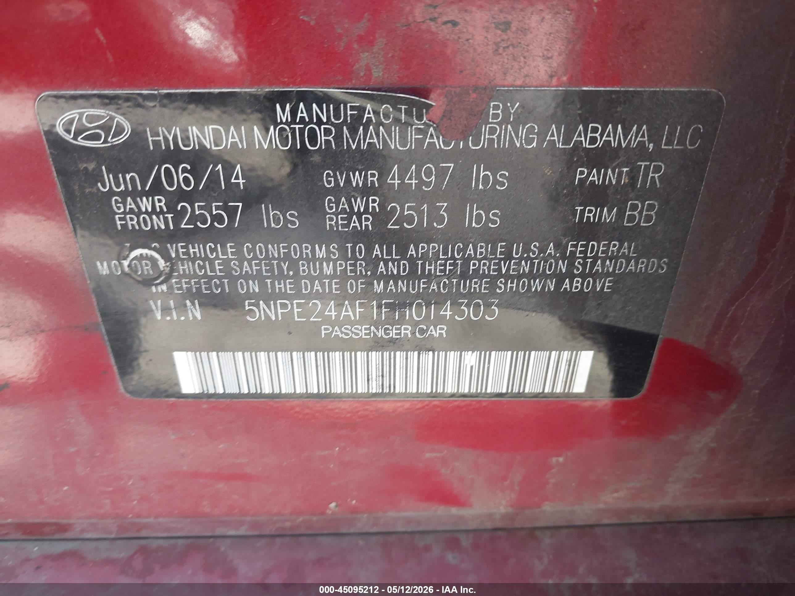 2015 Hyundai Sonata Se Burgundy vin: 5NPE24AF1FH014303