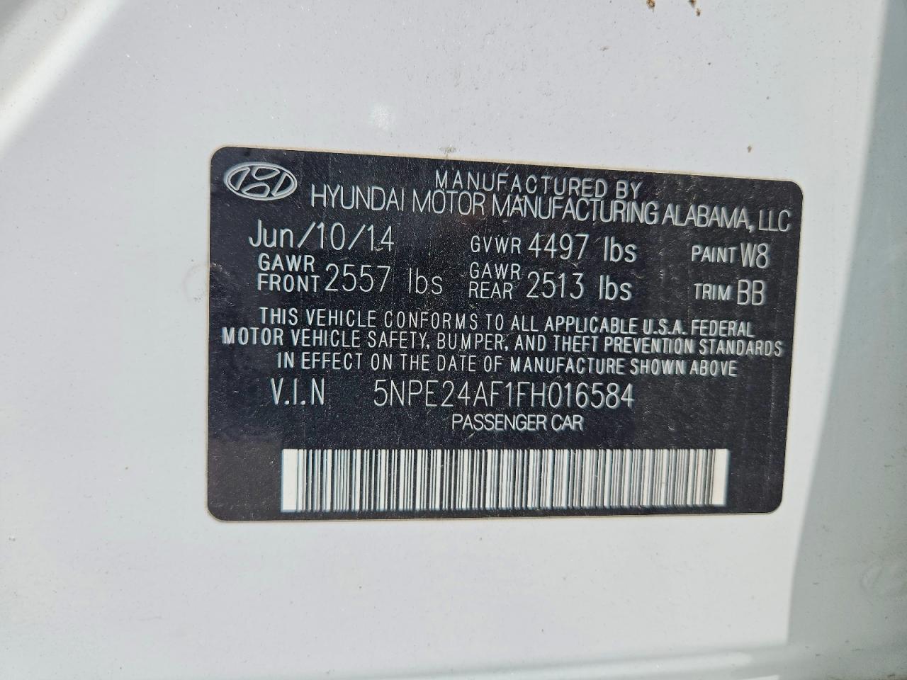 2015 Hyundai Sonata Se White vin: 5NPE24AF1FH016584