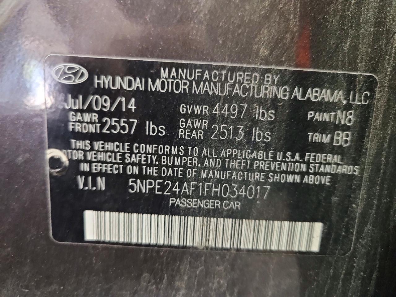 2015 Hyundai Sonata Se Gray vin: 5NPE24AF1FH034017