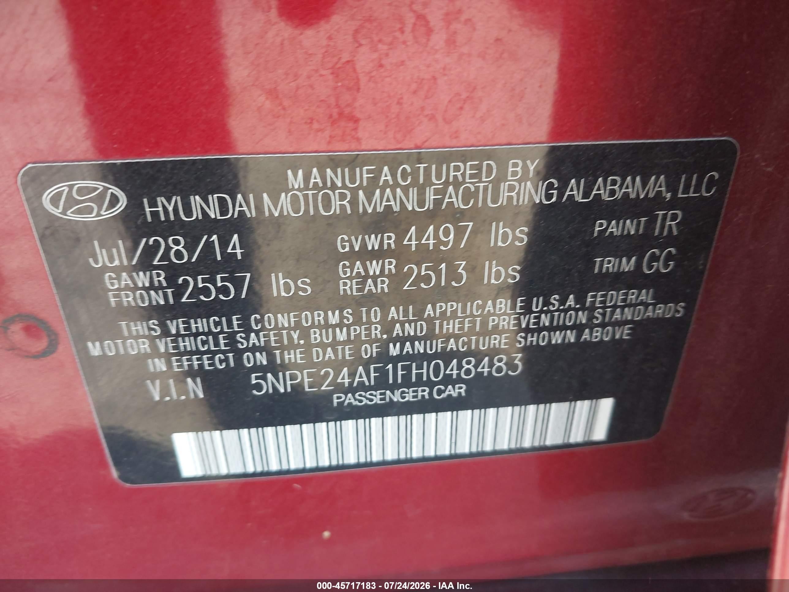 2015 Hyundai Sonata Se Red vin: 5NPE24AF1FH048483