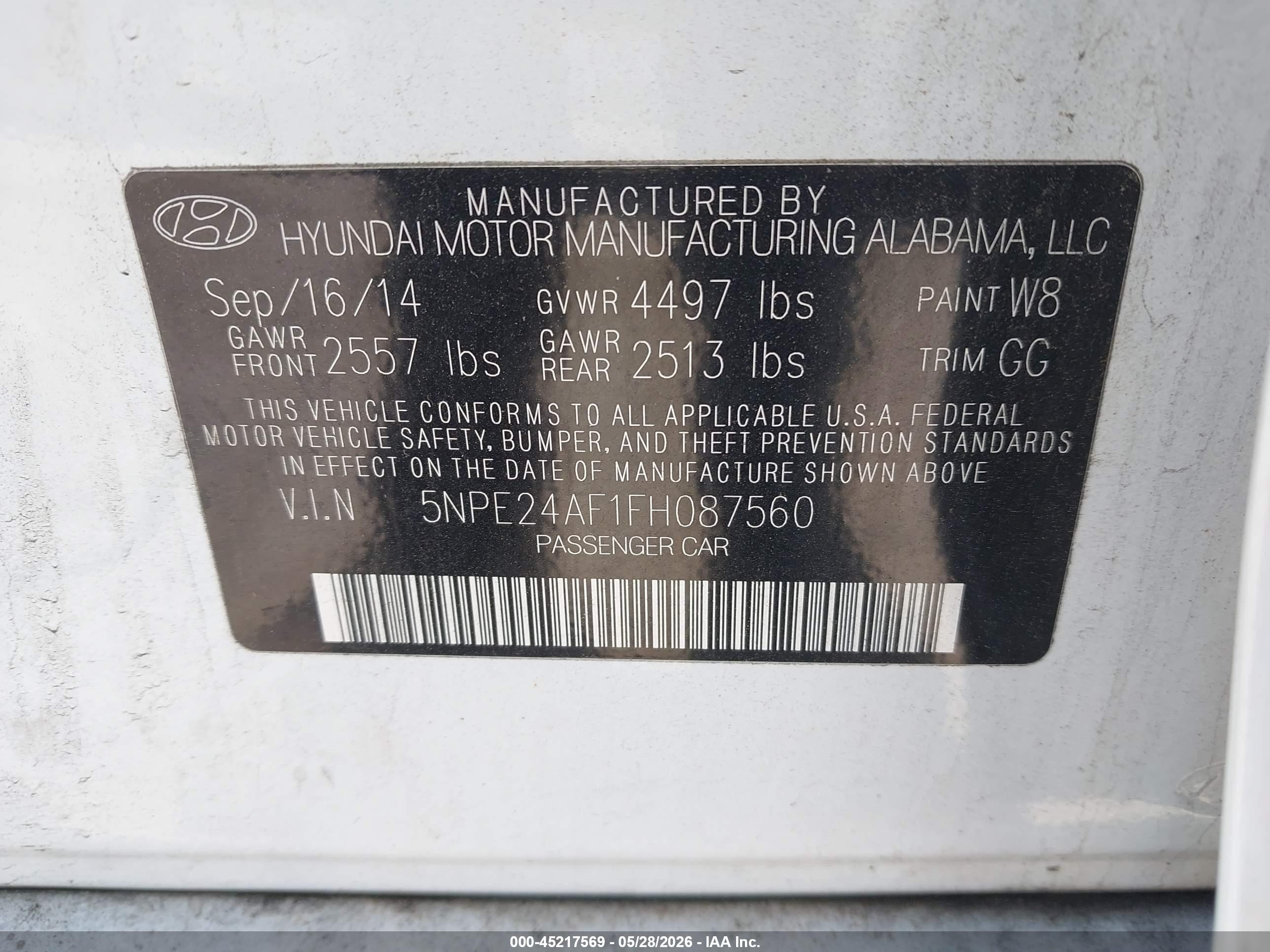 2015 Hyundai Sonata Se White vin: 5NPE24AF1FH087560
