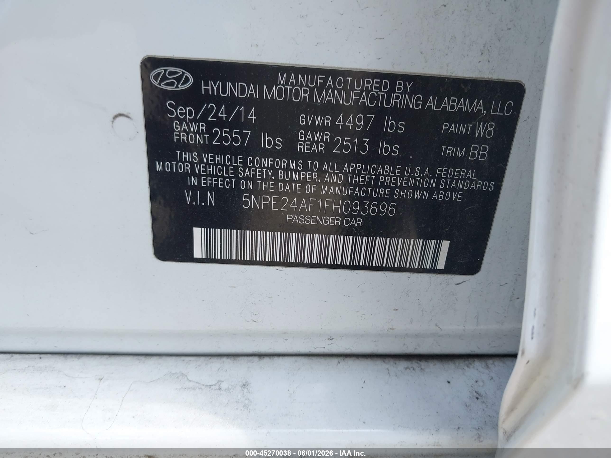 2015 Hyundai Sonata Se White vin: 5NPE24AF1FH093696