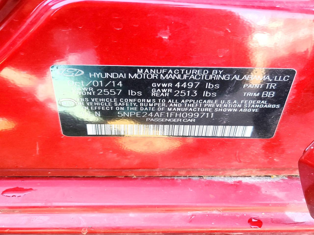 2015 Hyundai Sonata Se Red vin: 5NPE24AF1FH099711