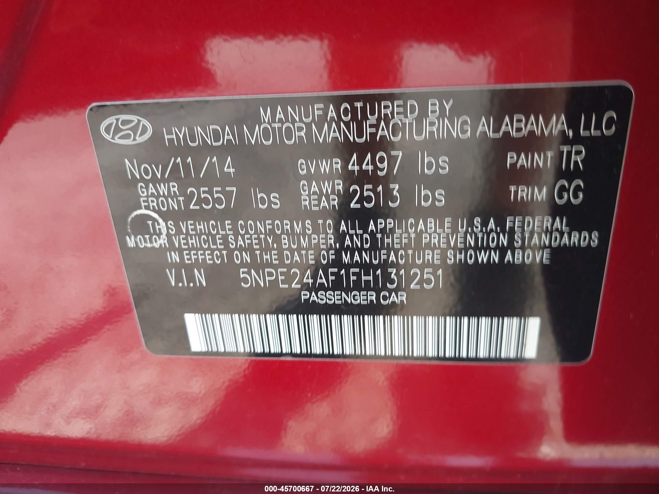 2015 Hyundai Sonata Se Red vin: 5NPE24AF1FH131251