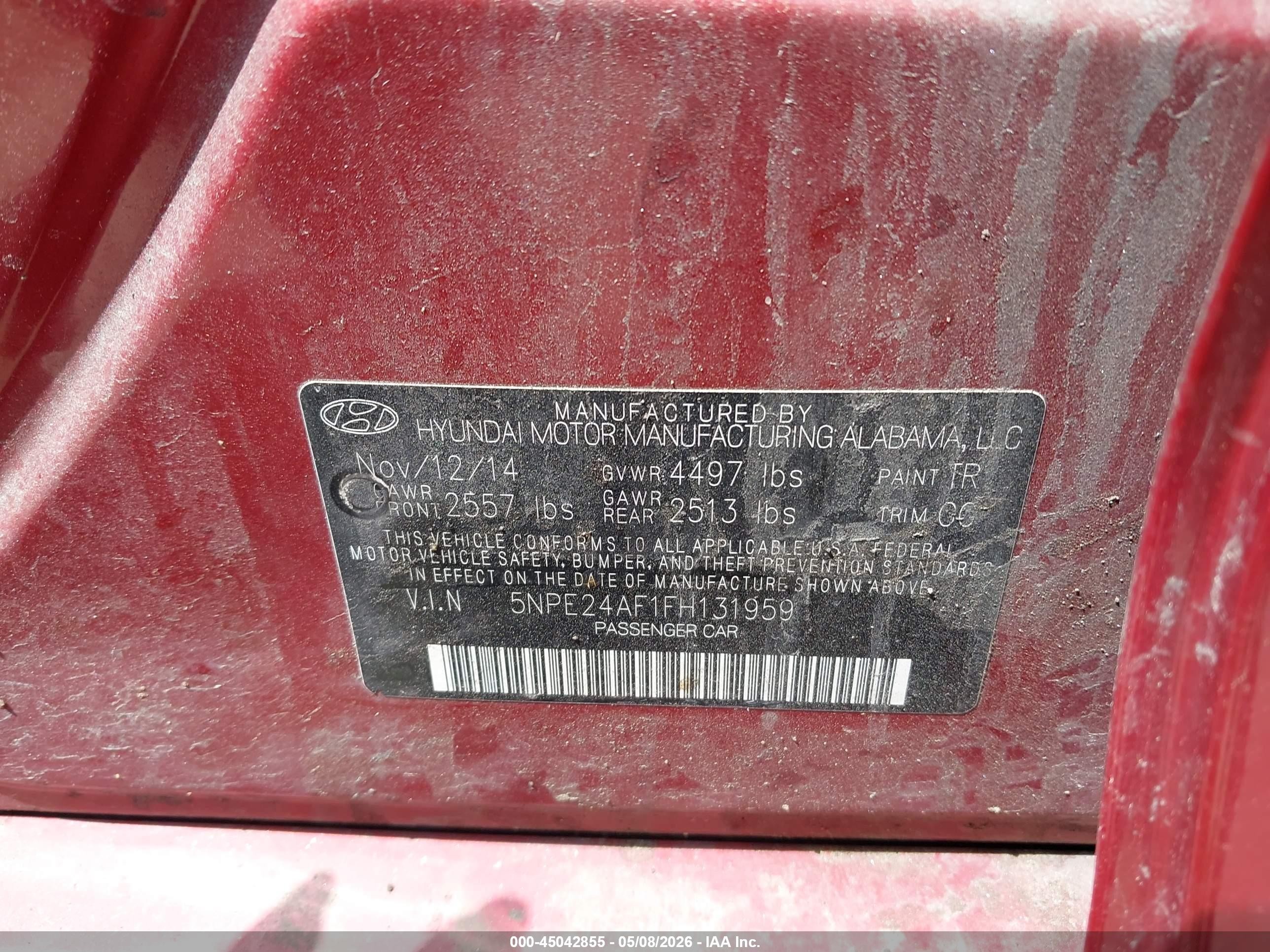 2015 Hyundai Sonata Se Red vin: 5NPE24AF1FH131959