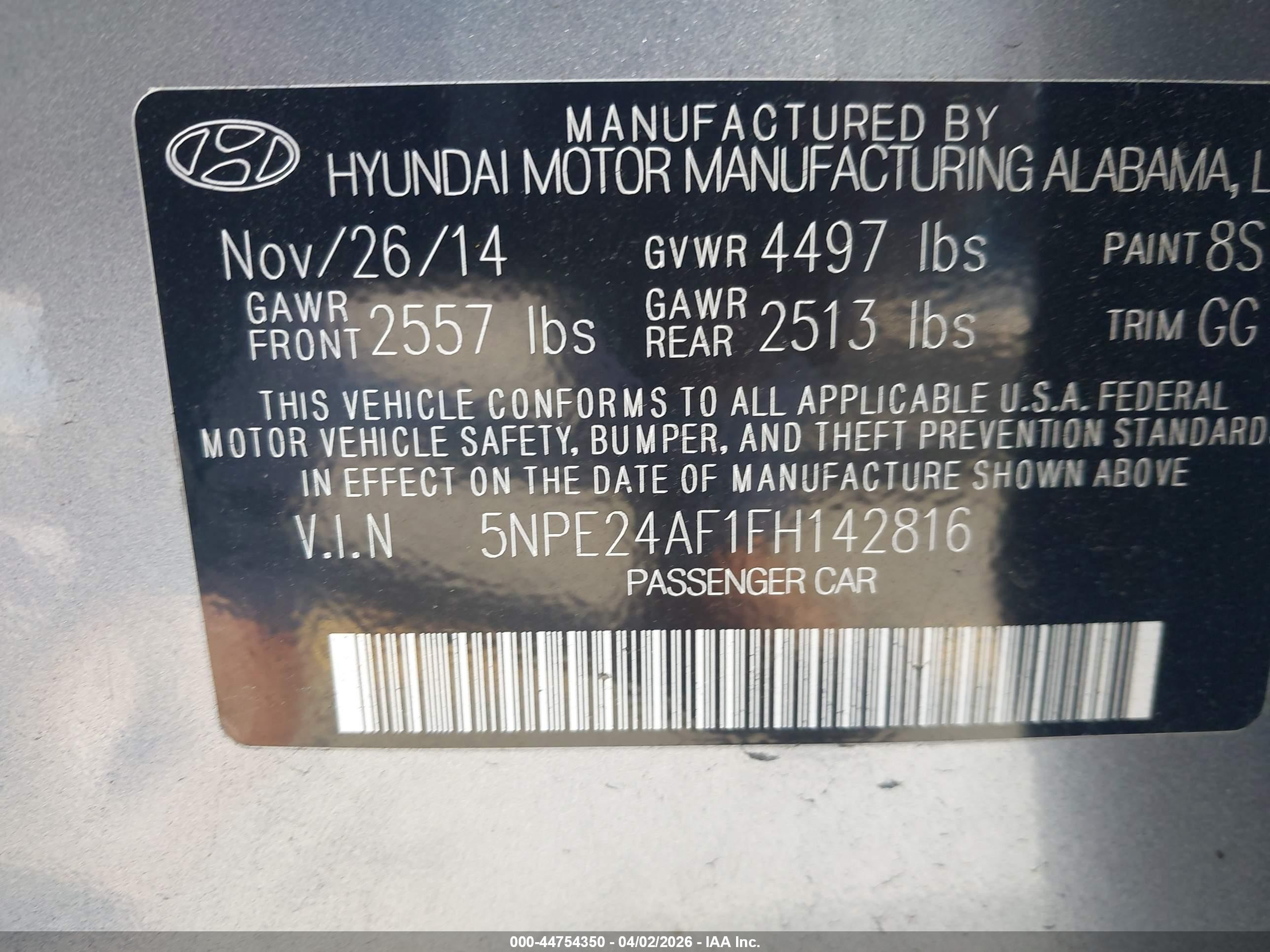 2015 Hyundai Sonata Se Gray vin: 5NPE24AF1FH142816