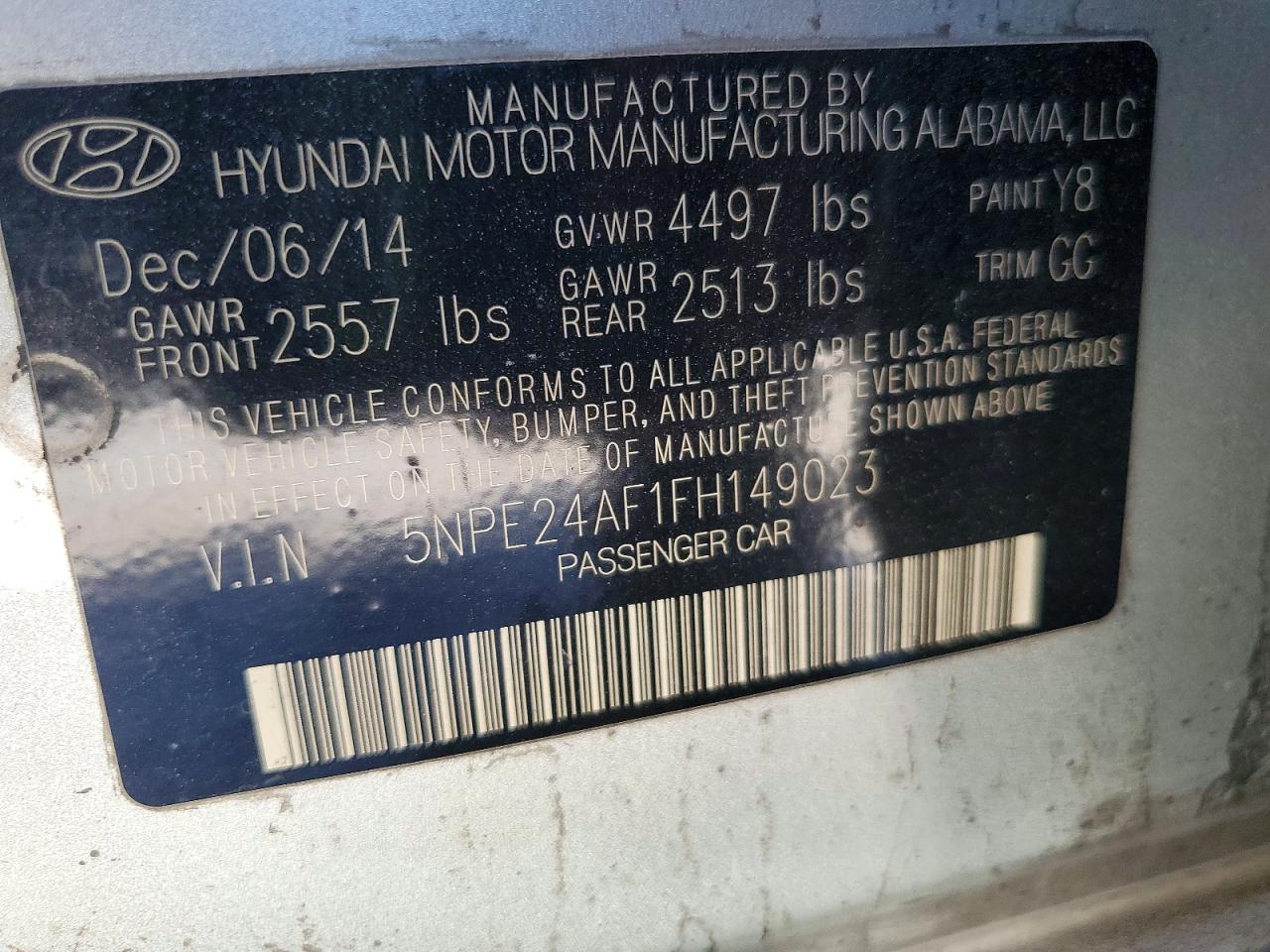2015 Hyundai Sonata Se Burn vin: 5NPE24AF1FH149023