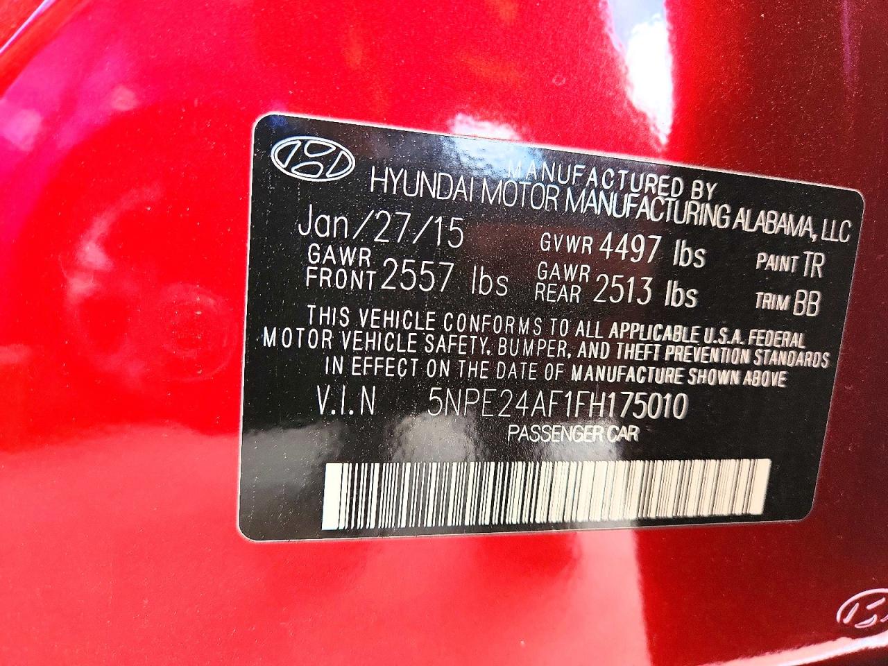 2015 Hyundai Sonata Se Red vin: 5NPE24AF1FH175010