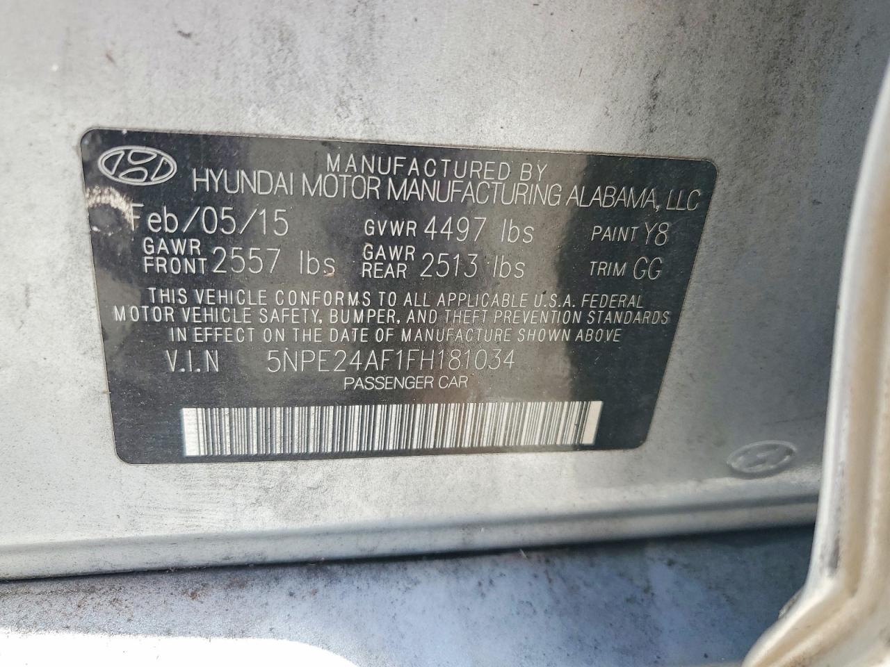 2015 Hyundai Sonata Se Silver vin: 5NPE24AF1FH181034