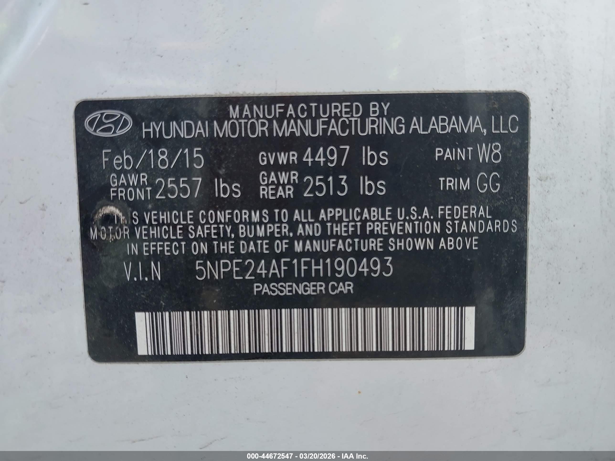 2015 Hyundai Sonata Se White vin: 5NPE24AF1FH190493