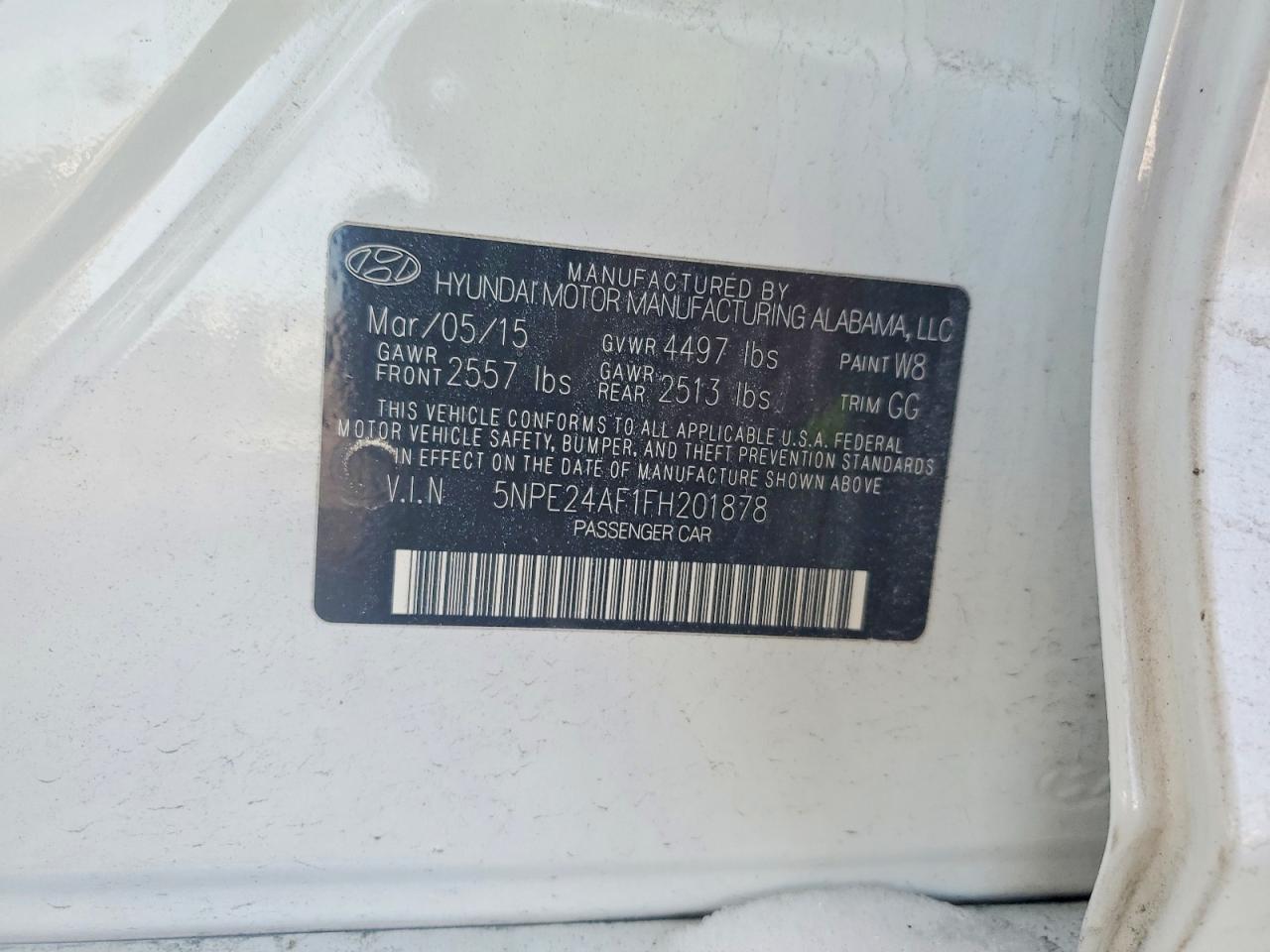 2015 Hyundai Sonata Se White vin: 5NPE24AF1FH201878