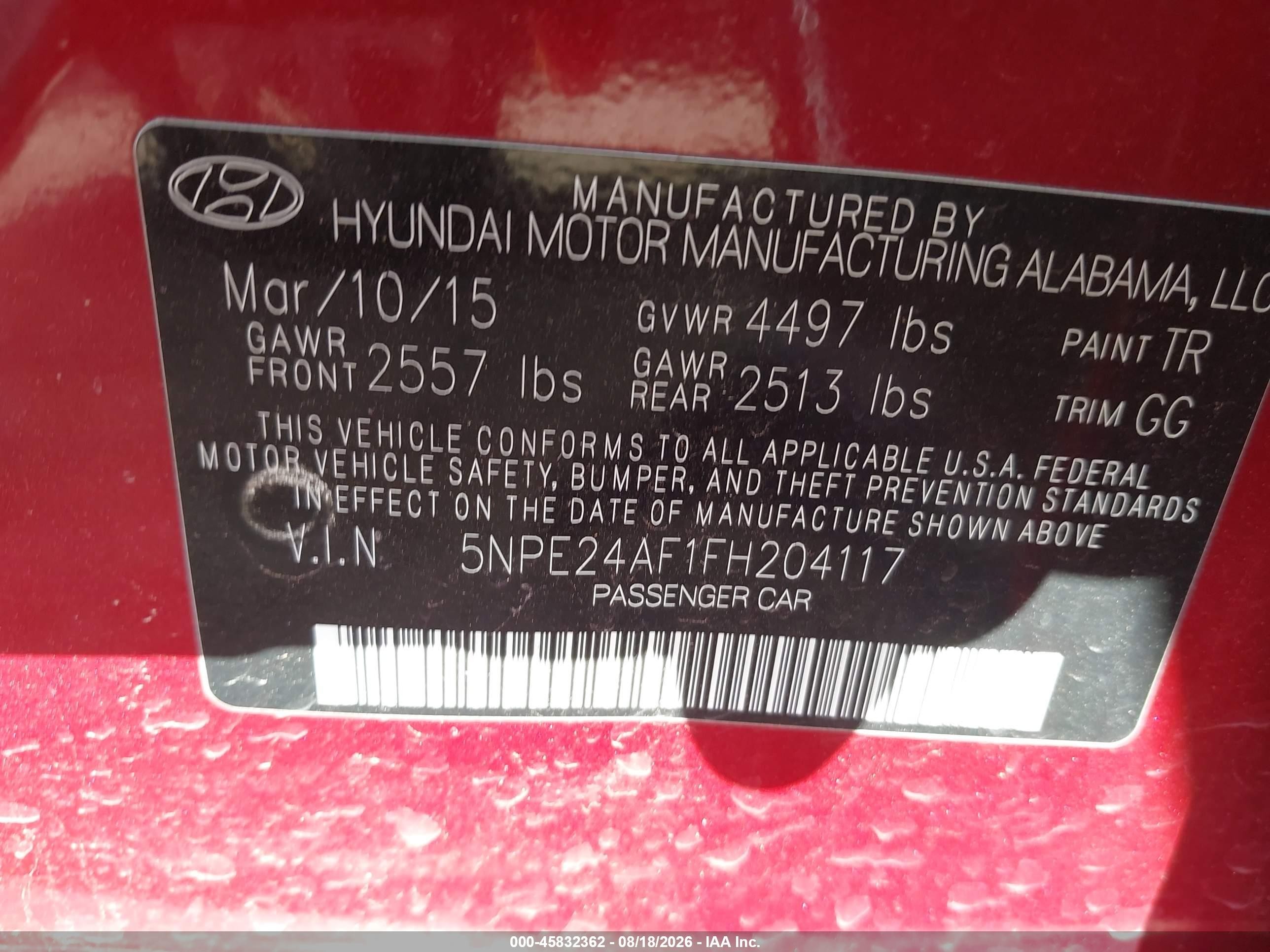 2015 Hyundai Sonata Se Red vin: 5NPE24AF1FH204117