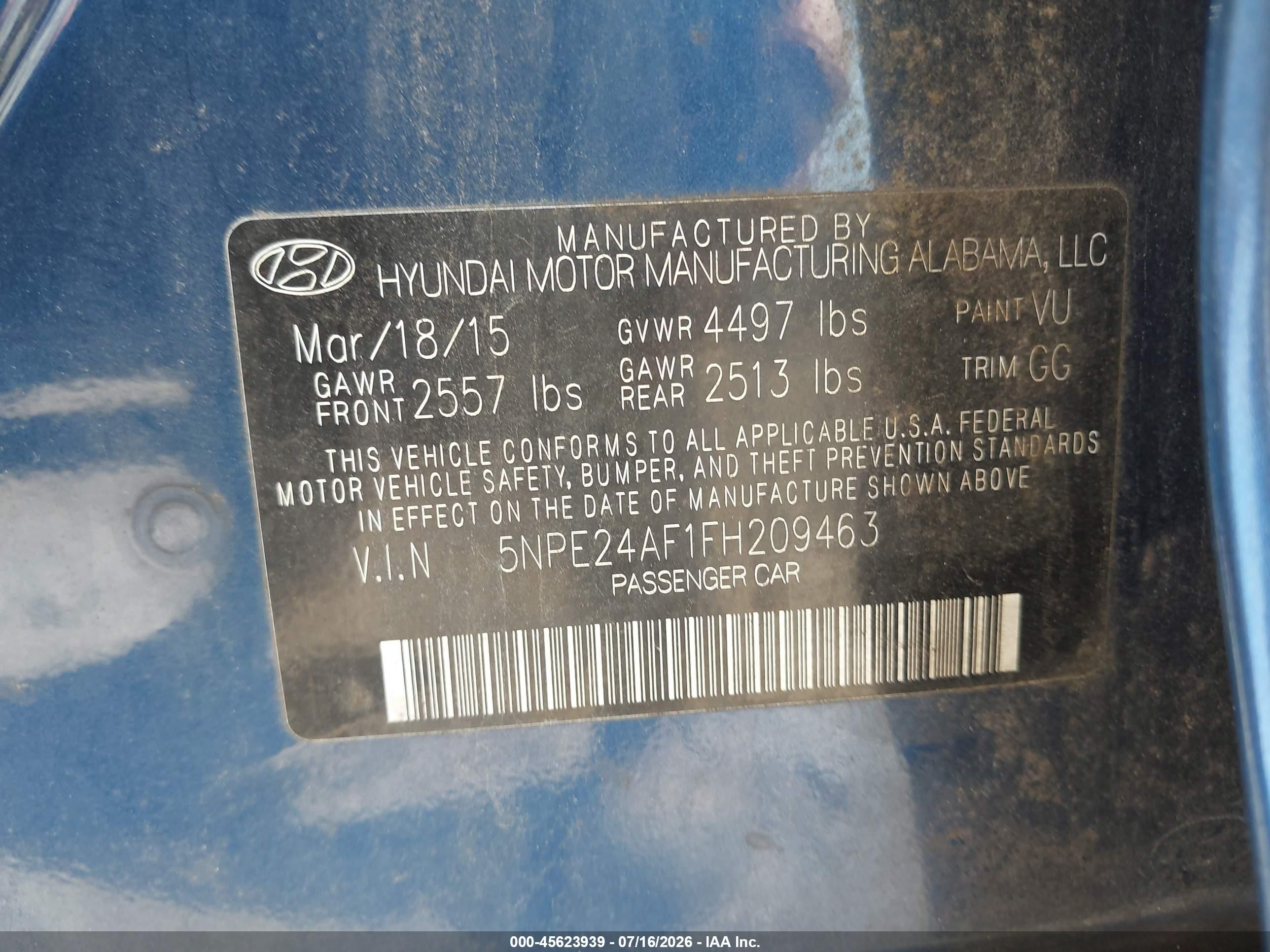 2015 Hyundai Sonata Se Blue vin: 5NPE24AF1FH209463