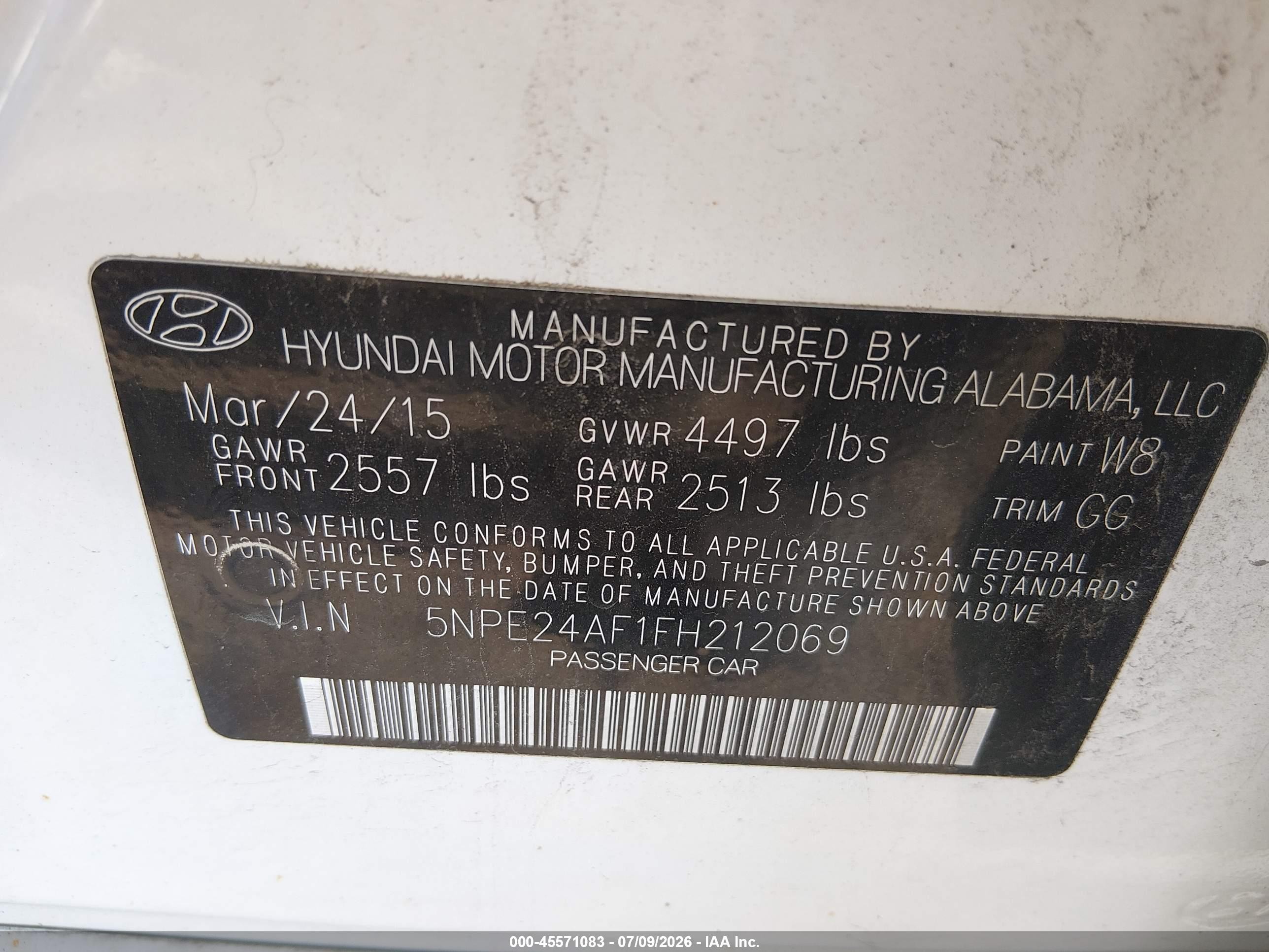 2015 Hyundai Sonata Se White vin: 5NPE24AF1FH212069