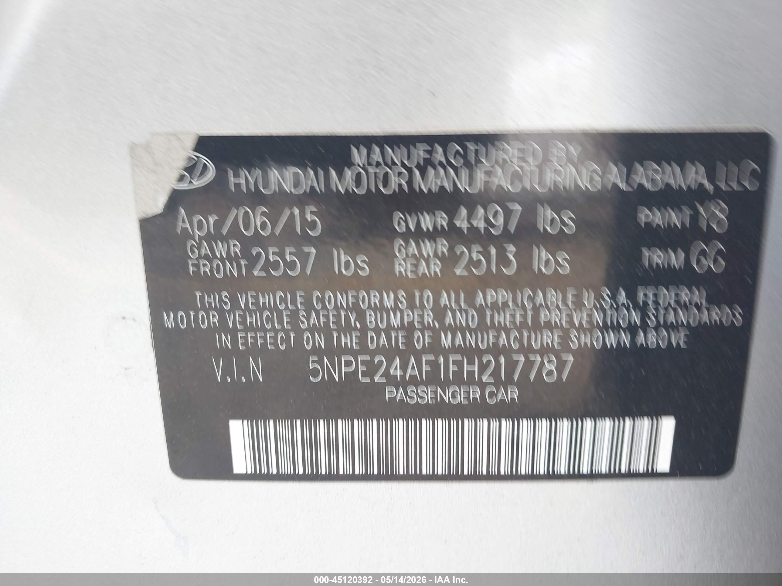 2015 Hyundai Sonata Se Silver vin: 5NPE24AF1FH217787