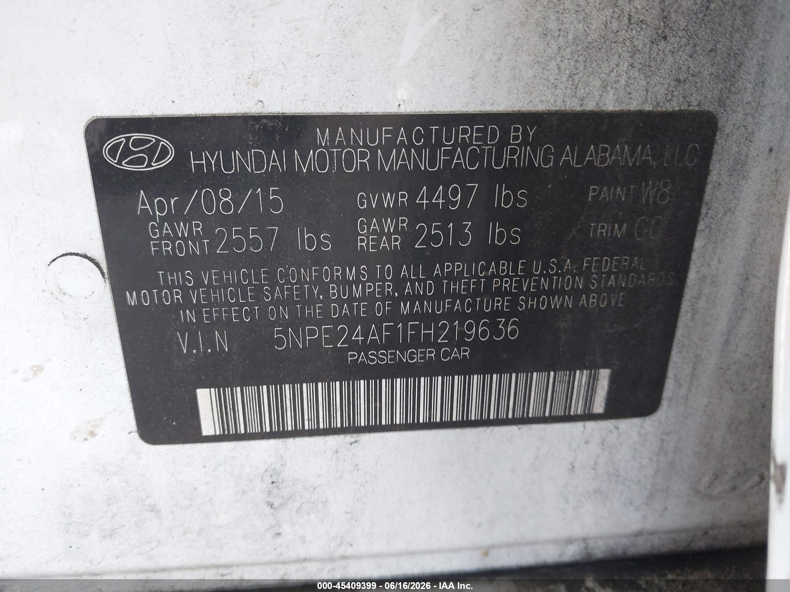 2015 Hyundai Sonata Se White vin: 5NPE24AF1FH219636