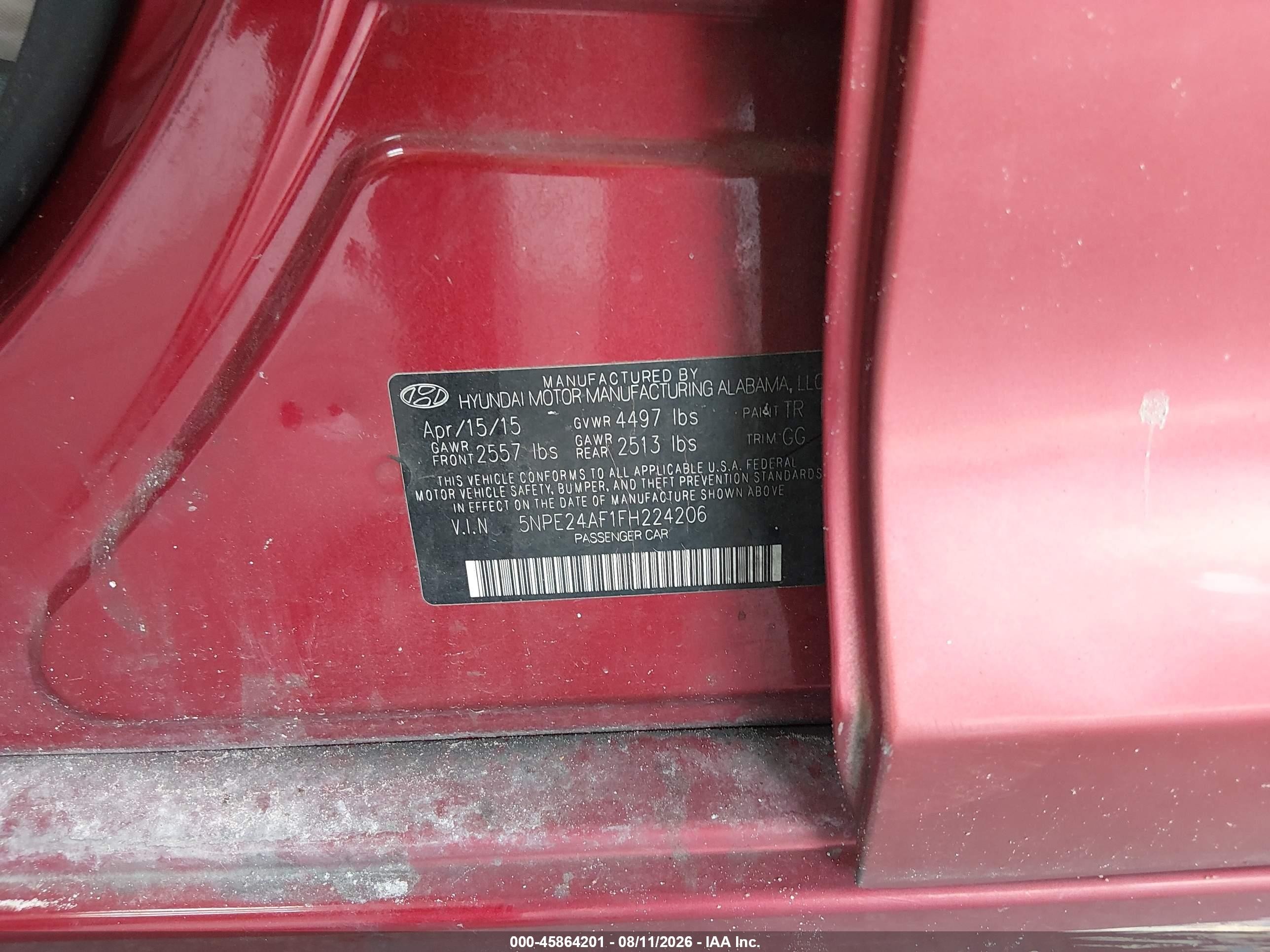 2015 Hyundai Sonata Se Red vin: 5NPE24AF1FH224206