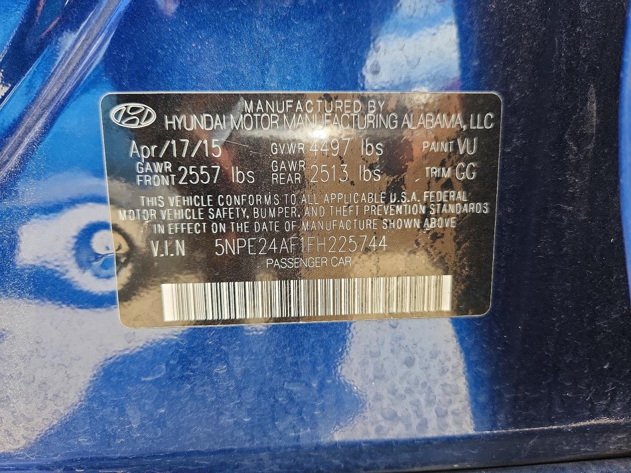 2015 Hyundai Sonata Se Blue vin: 5NPE24AF1FH225744