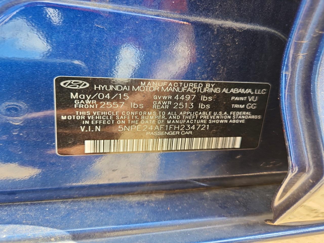 2015 Hyundai Sonata Blue vin: 5NPE24AF1FH234721
