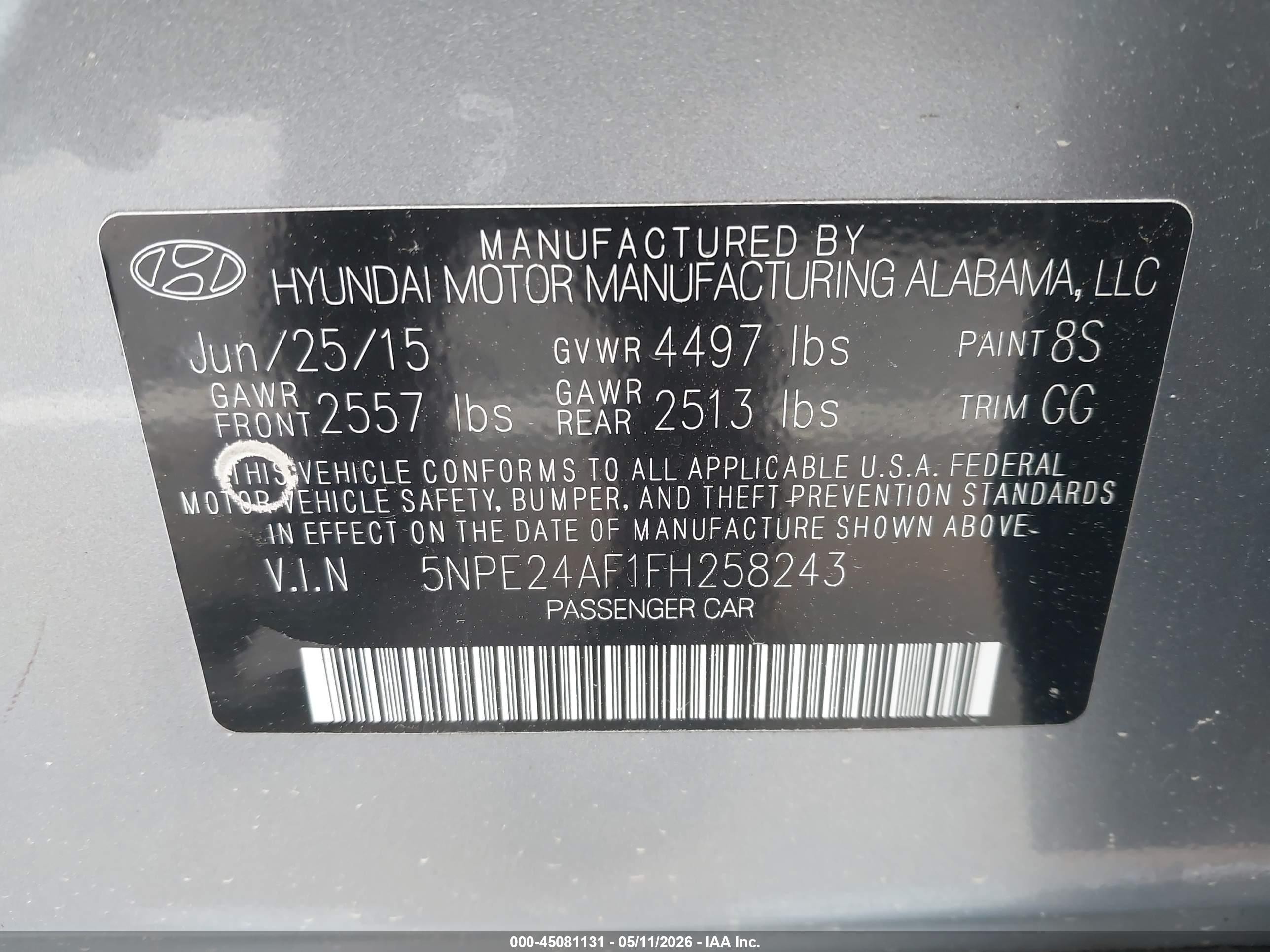 2015 Hyundai Sonata Se Silver vin: 5NPE24AF1FH258243