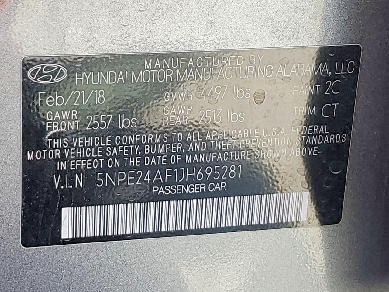 2018 Hyundai Sonata Se Charcoal vin: 5NPE24AF1JH695281