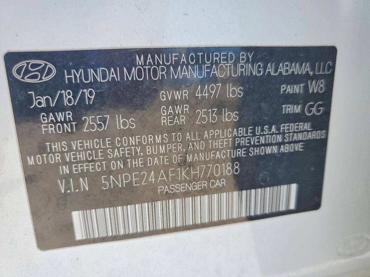 2019 Hyundai Sonata Se White vin: 5NPE24AF1KH770188