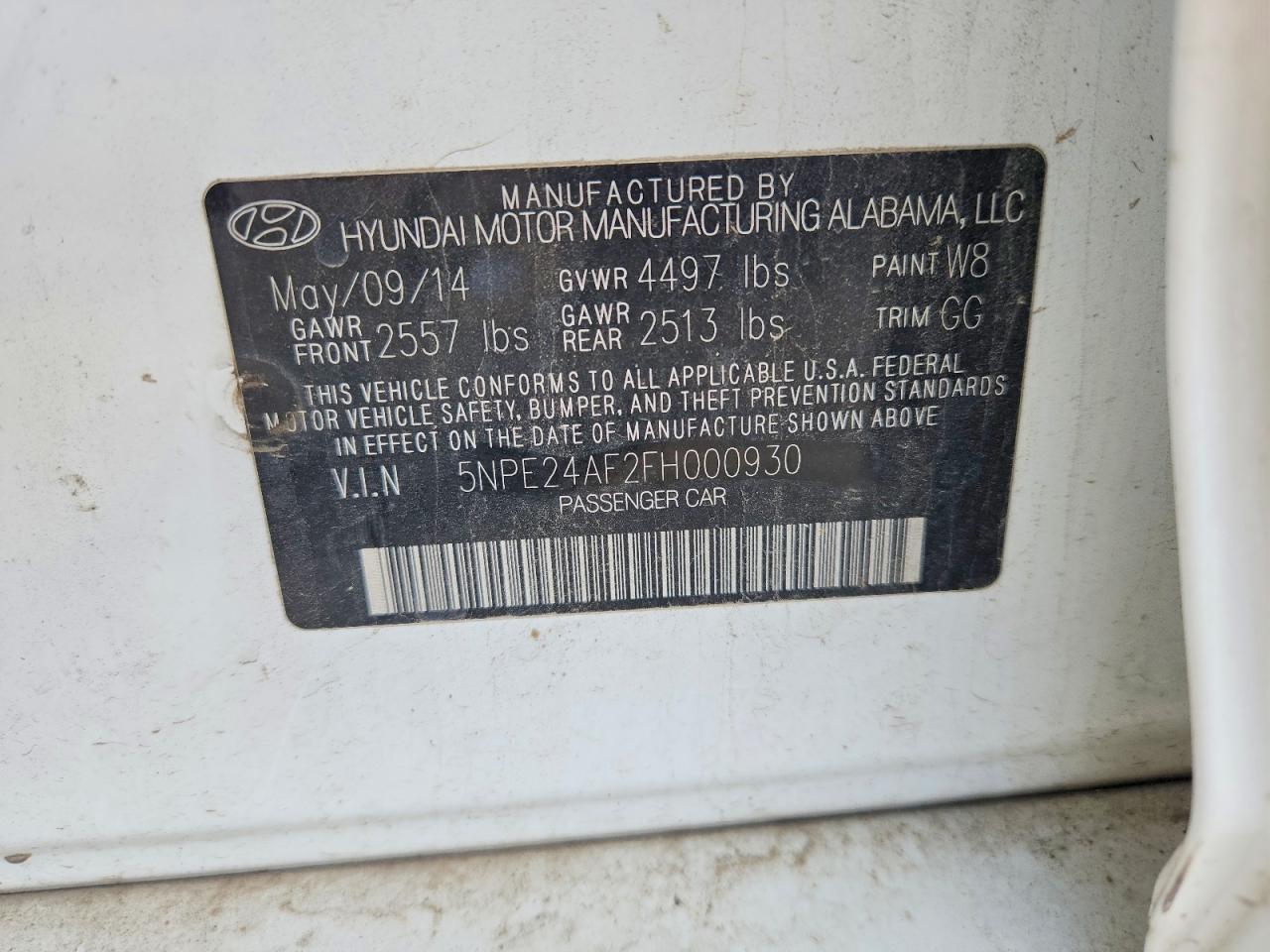 2015 Hyundai Sonata White vin: 5NPE24AF2FH000930