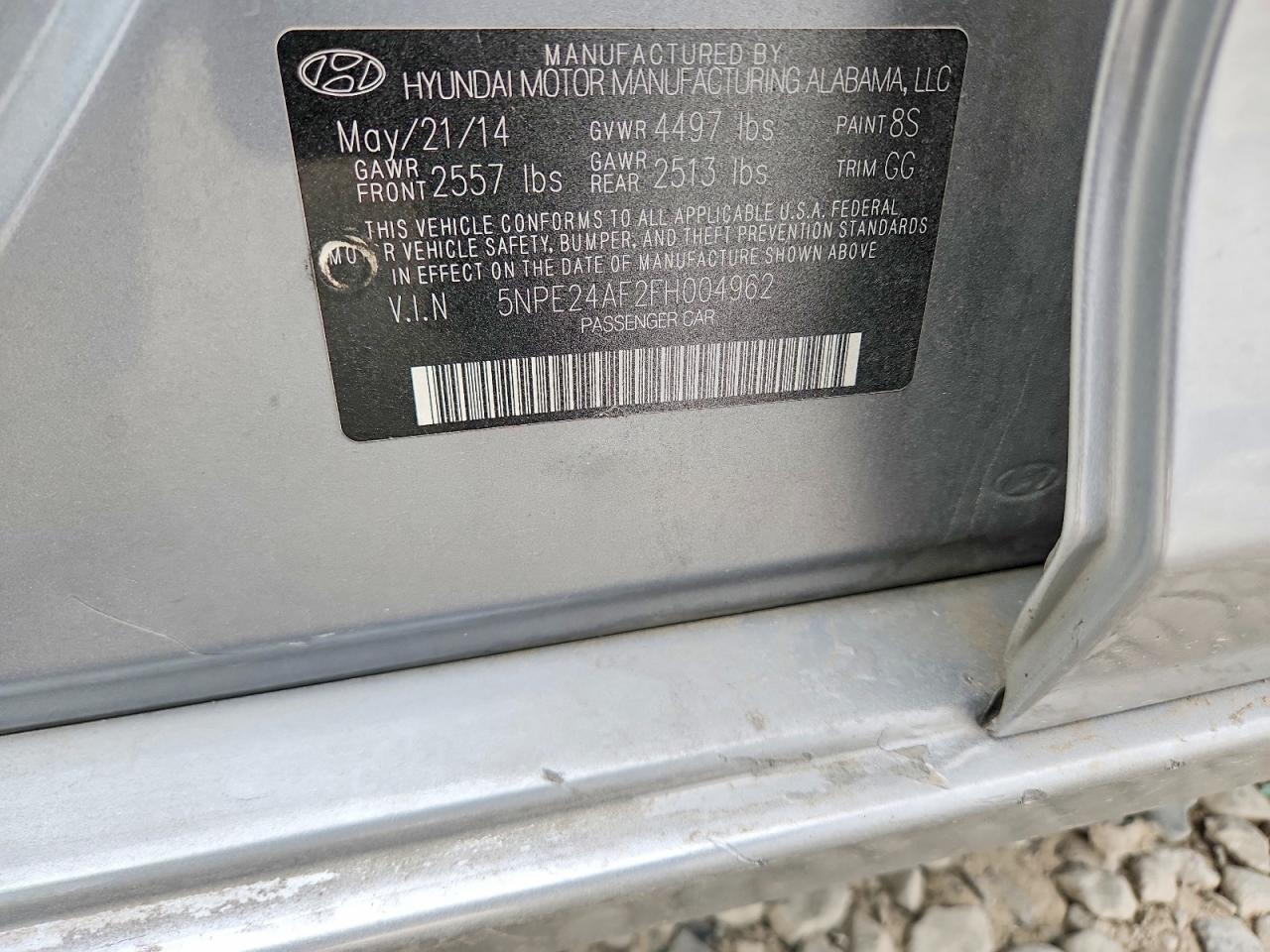 2015 Hyundai Sonata Se Gray vin: 5NPE24AF2FH004962