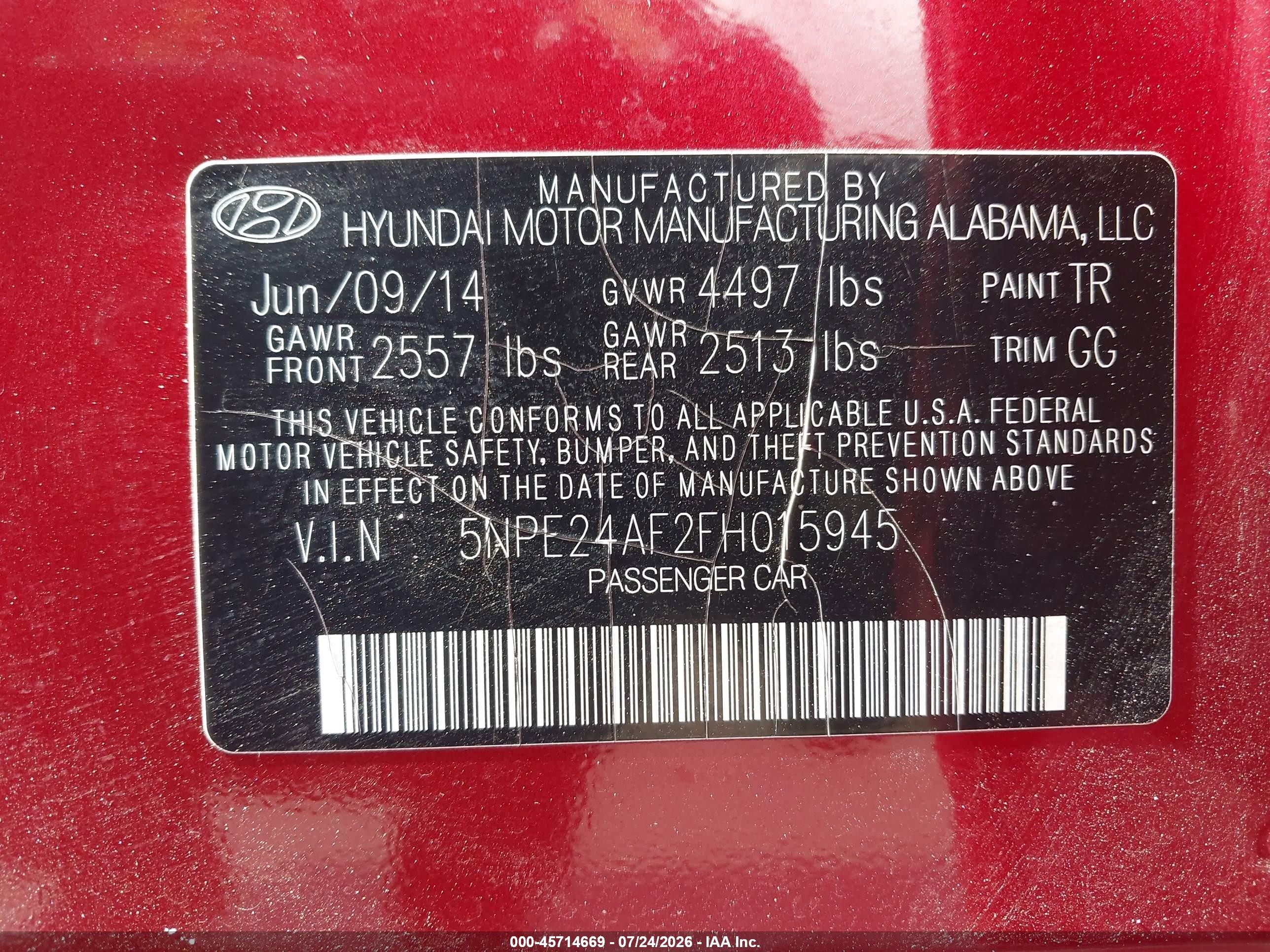 2015 Hyundai Sonata Se Red vin: 5NPE24AF2FH015945