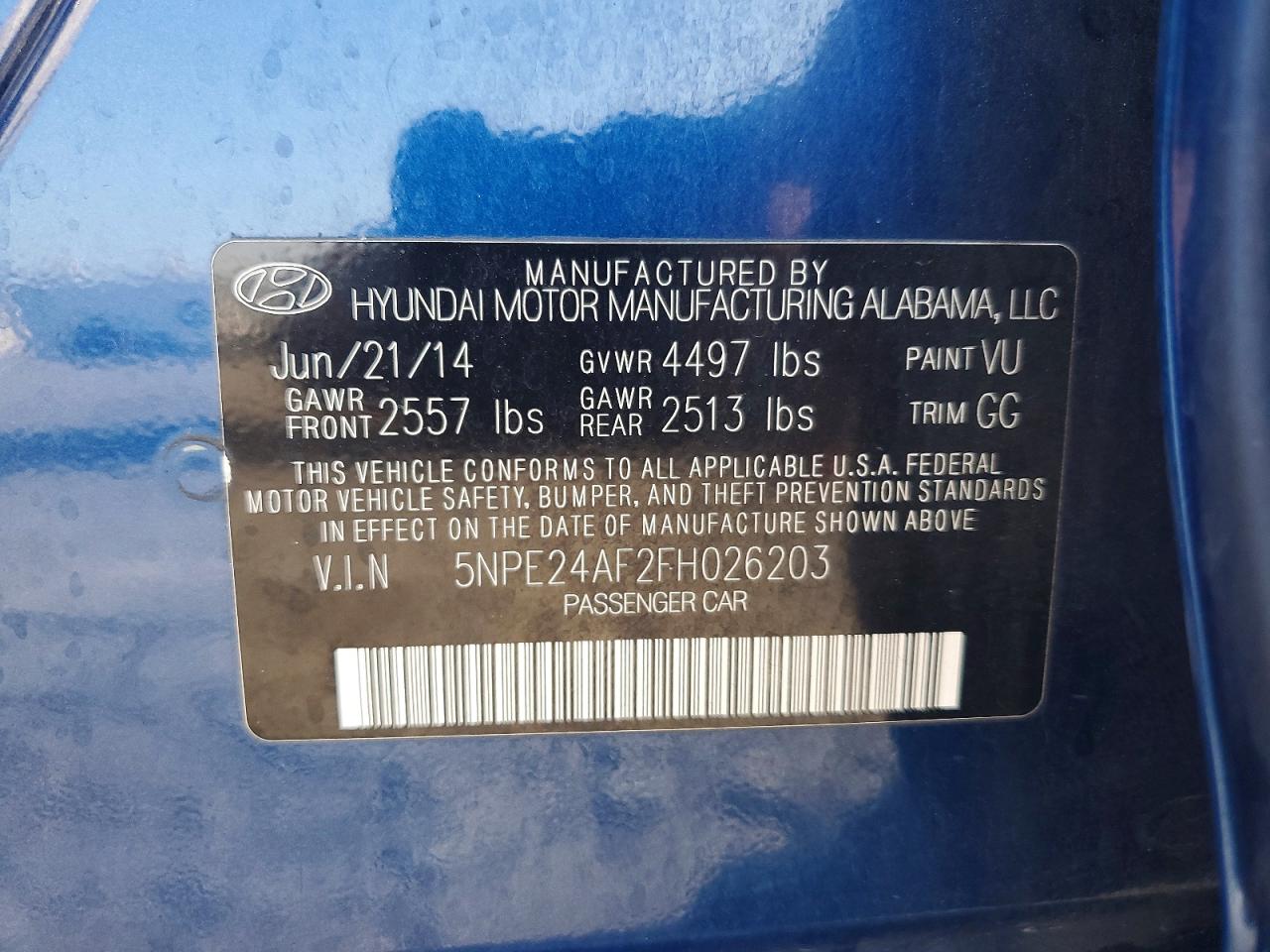2015 Hyundai Sonata Se Blue vin: 5NPE24AF2FH026203