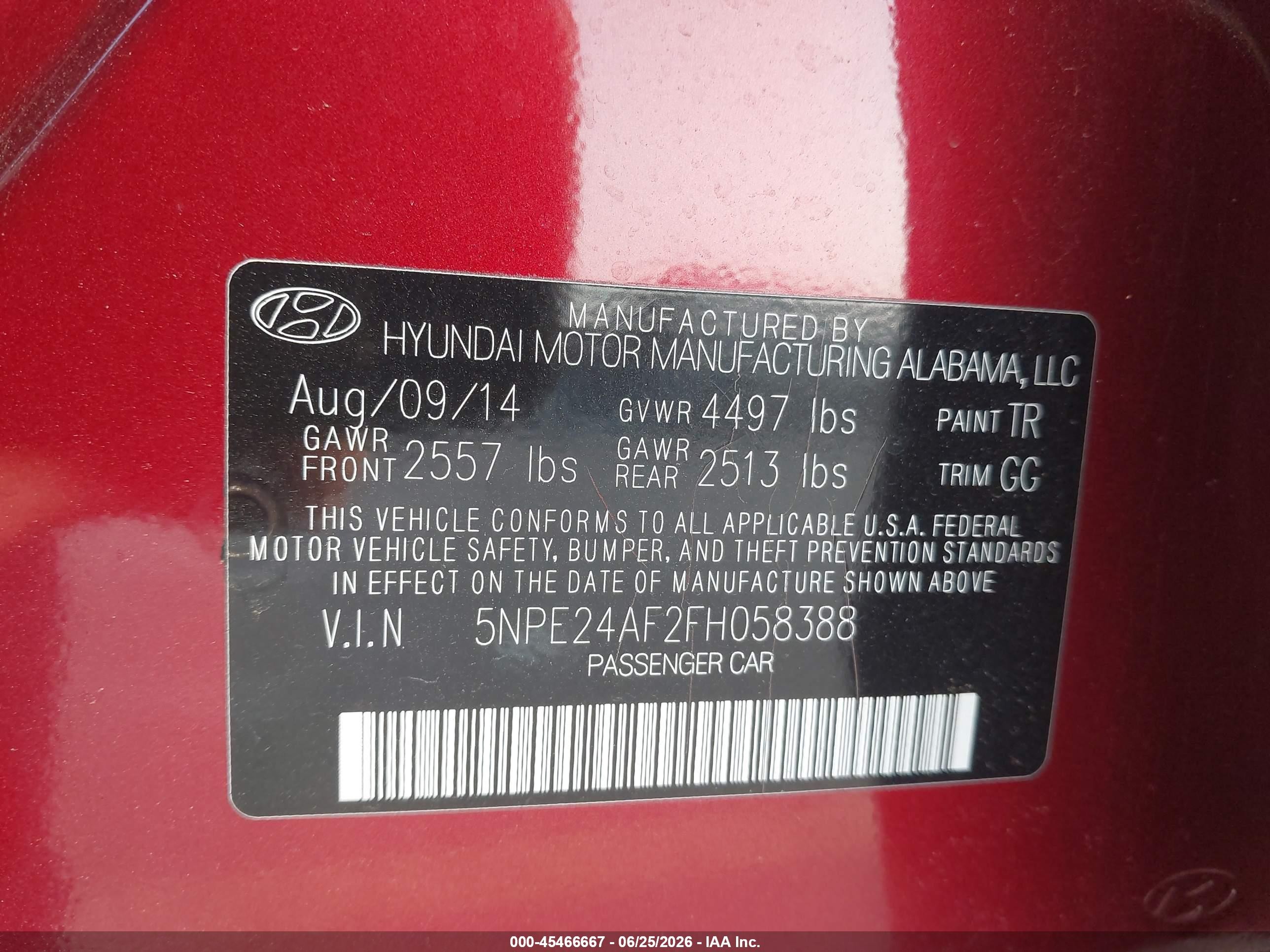 2015 Hyundai Sonata Se Red vin: 5NPE24AF2FH058388