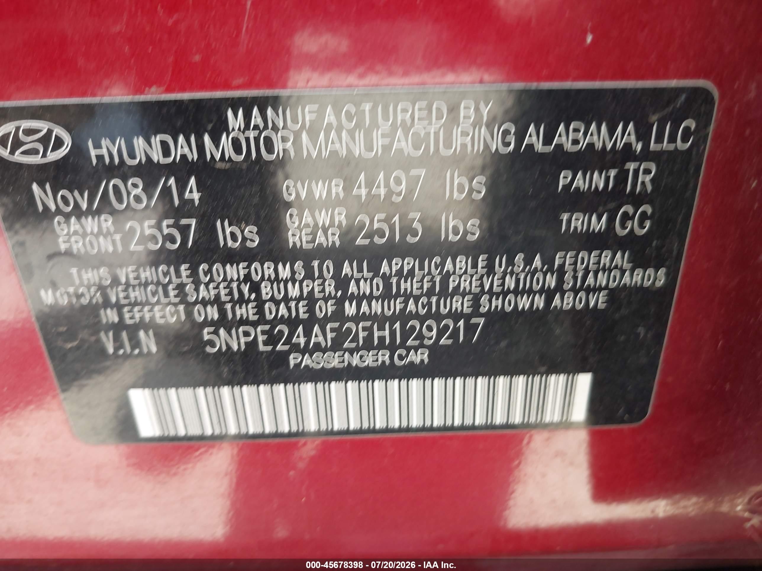 2015 Hyundai Sonata Se Burgundy vin: 5NPE24AF2FH129217