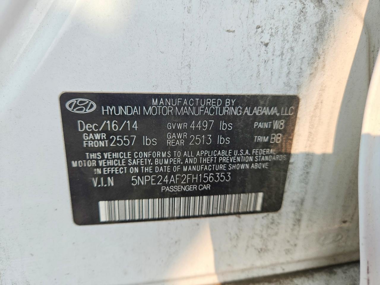 2015 Hyundai Sonata Se White vin: 5NPE24AF2FH156353