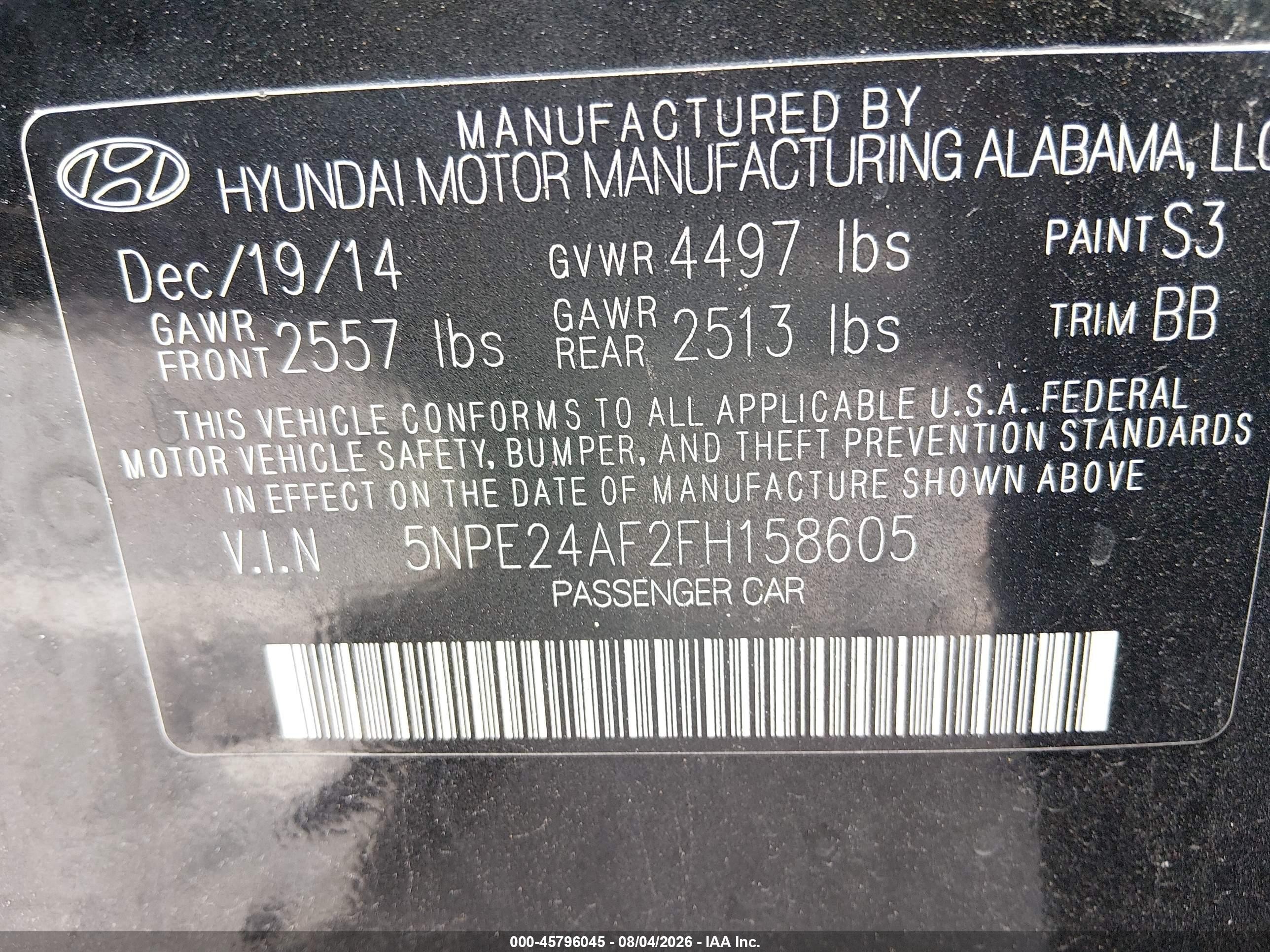 2015 Hyundai Sonata Se Черный vin: 5NPE24AF2FH158605