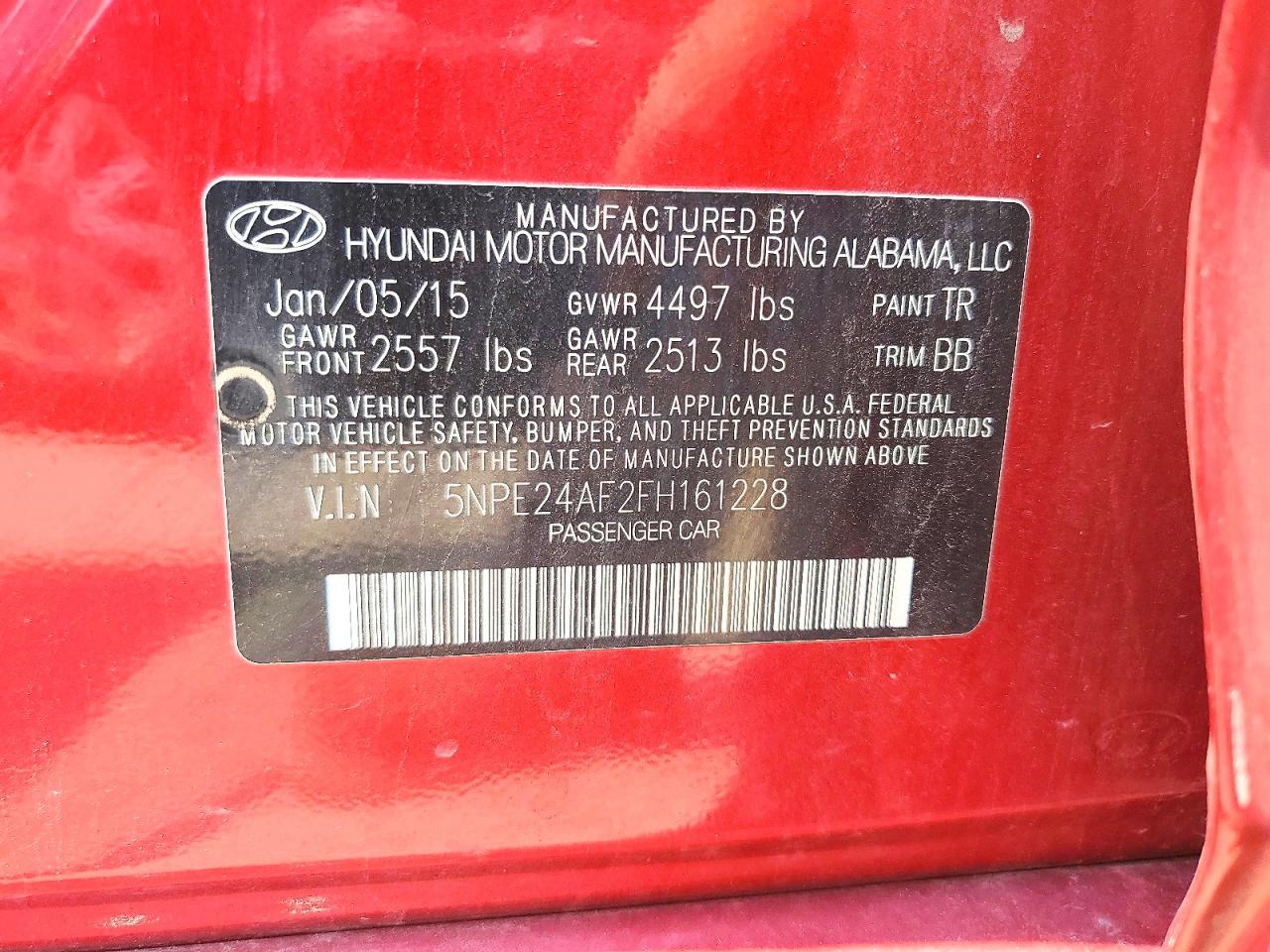 2015 Hyundai Sonata Se Red vin: 5NPE24AF2FH161228