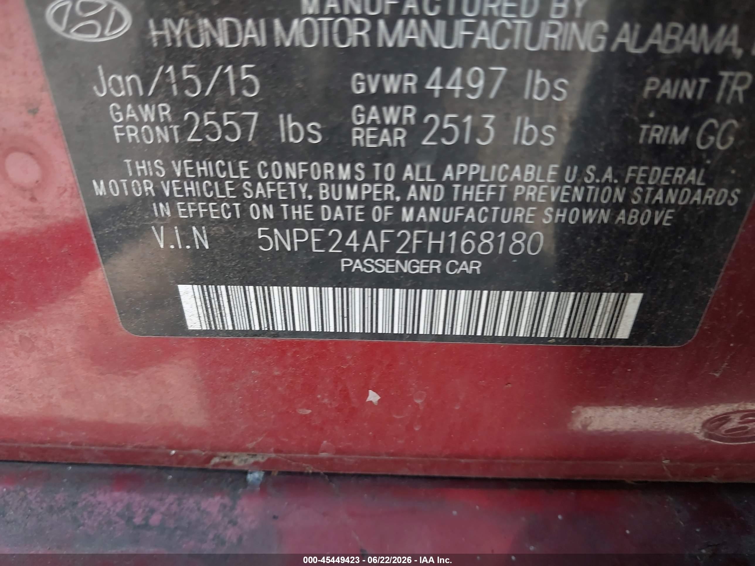 2015 Hyundai Sonata Se Red vin: 5NPE24AF2FH168180