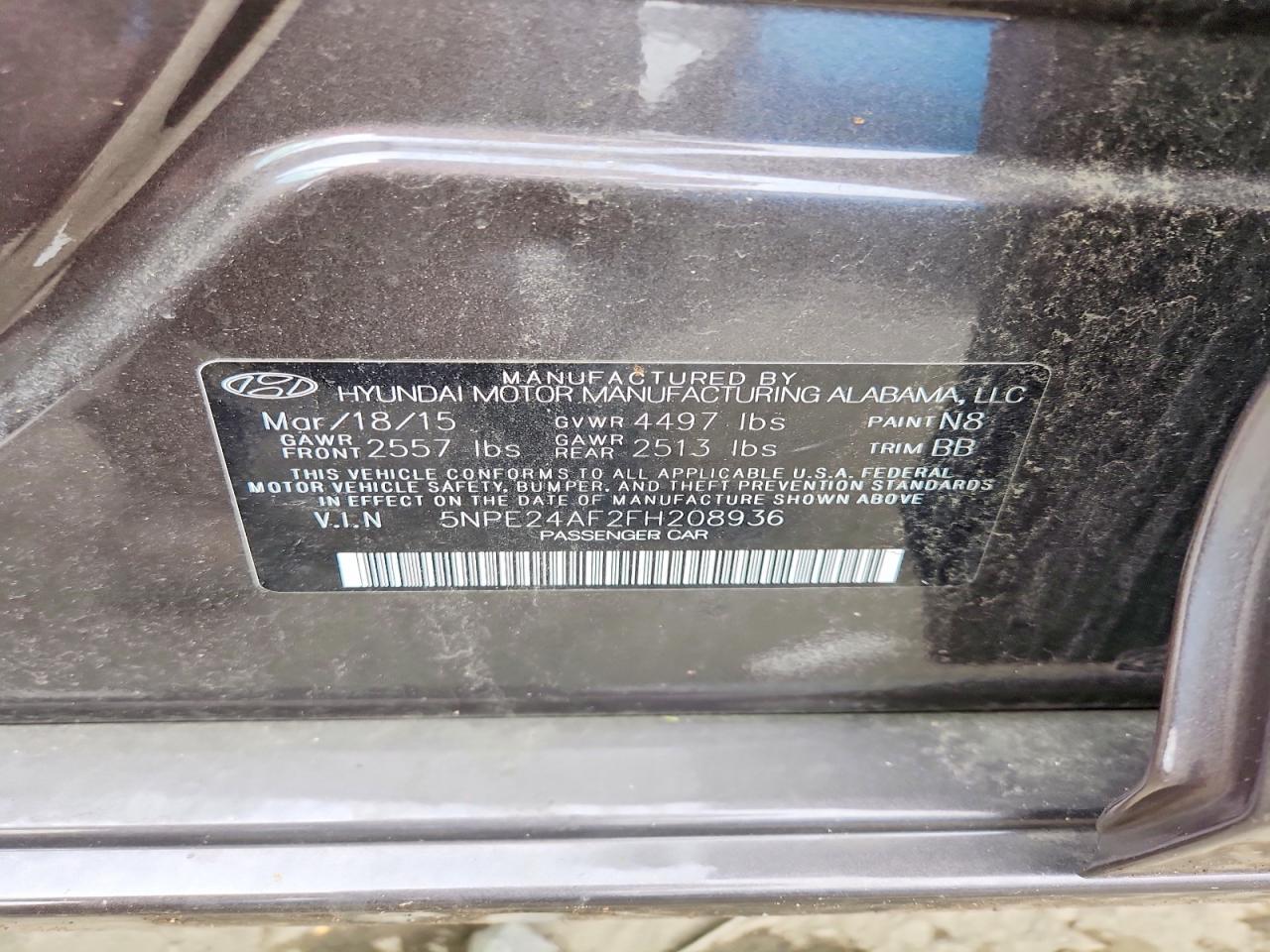 2015 Hyundai Sonata Se Gray vin: 5NPE24AF2FH208936