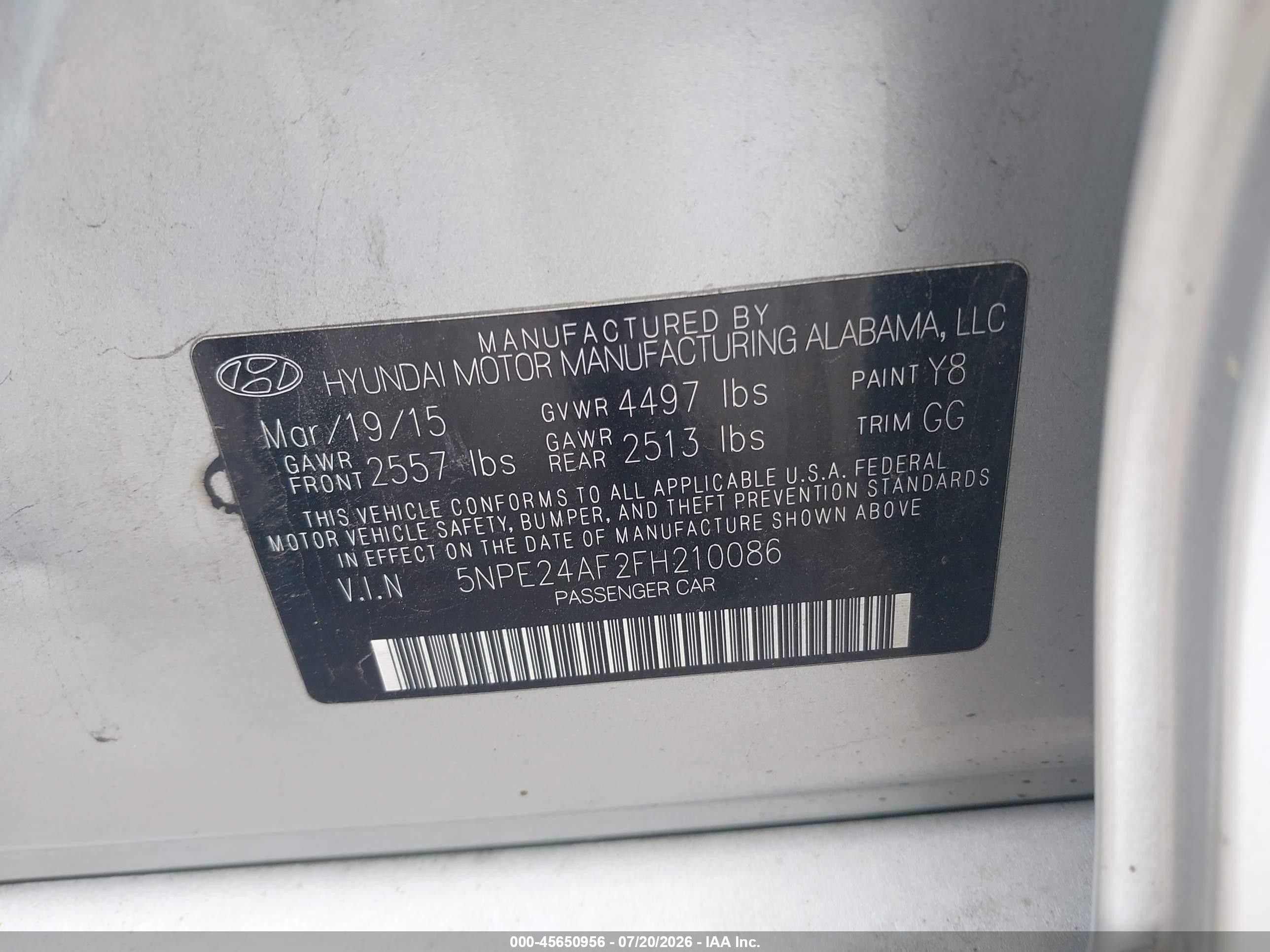 2015 Hyundai Sonata Se Silver vin: 5NPE24AF2FH210086